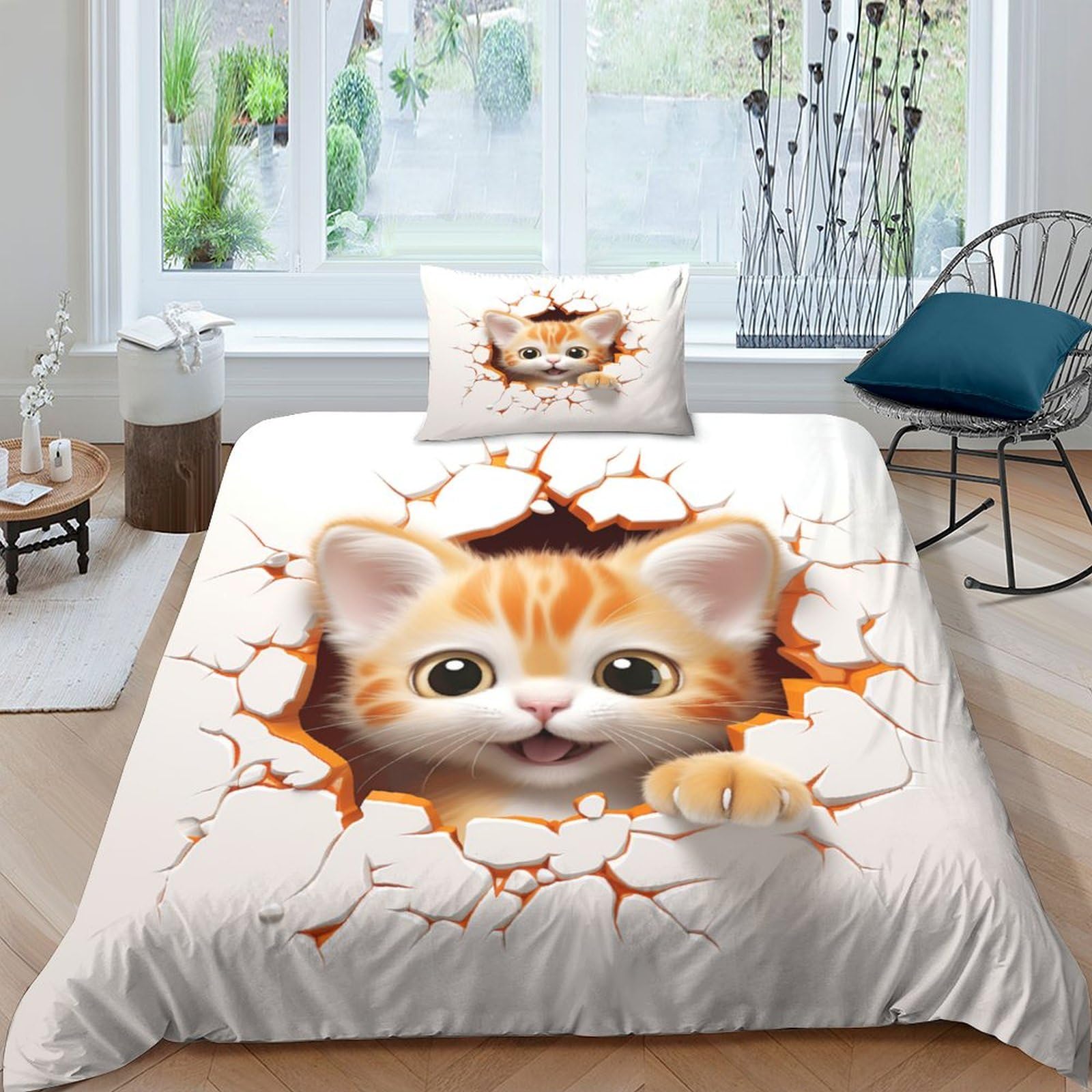 Housse de couette chaton anti-acarien et parure de lit douce contre les allergies