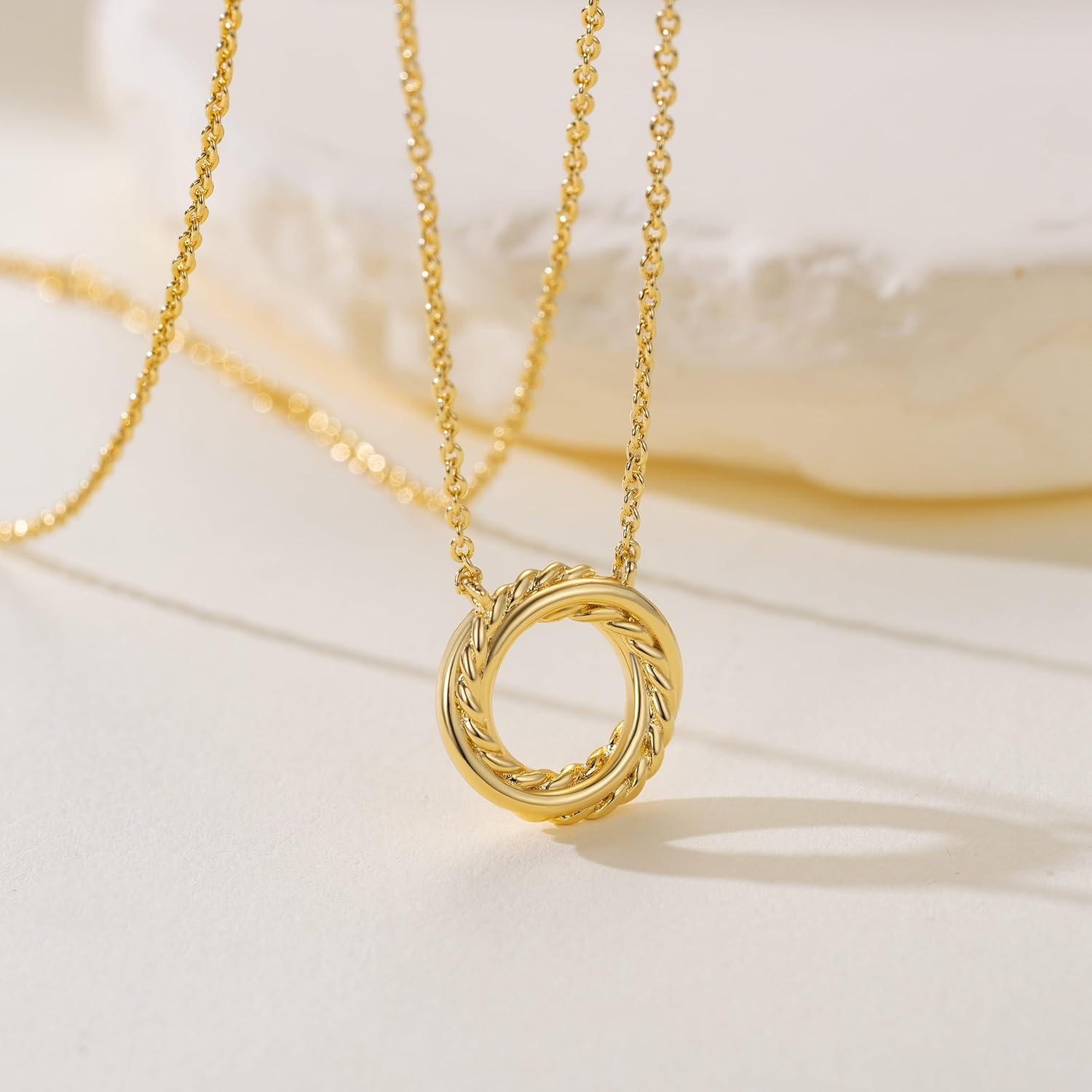 14K Gold Necklaces for Women Gold Pendant Necklaces for Women Knot Necklace Round Braided Pendant Blend of Style and Sophistication Dainty Circle Pendants for Womens Trendy - Image 2