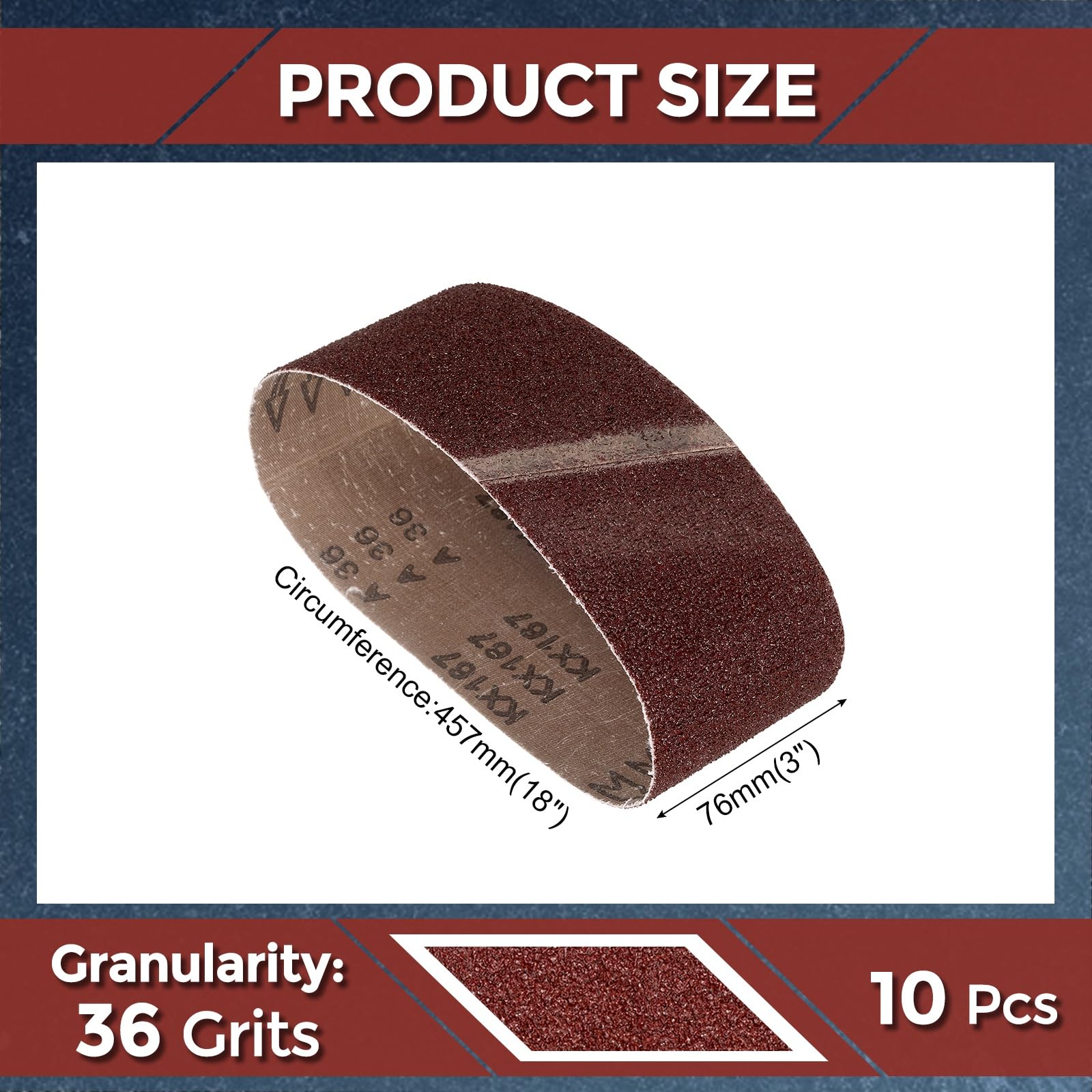 Kozelo 10 Pcs Sanding Belts 76mm x 457mm 36 Grit Aluminum Oxide Abrasive Sandpaper for Belt Sander Metal Grinding Wood Working Weld Rust Removal - Image 2