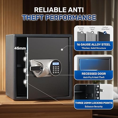 Miniatura 6 de BlackSmith Caja fuerte biométrica para pistola de 1.8 cachorros, caja fuerte para el hogar, acceso rápido, caja de seguridad para dinero, armas de