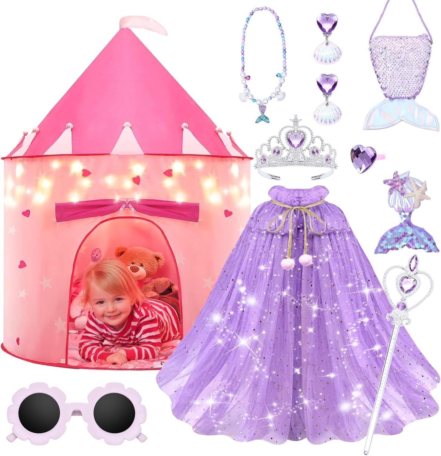LXSHSRTA 13 Pcs Princess Castle Play Tent with LED Star