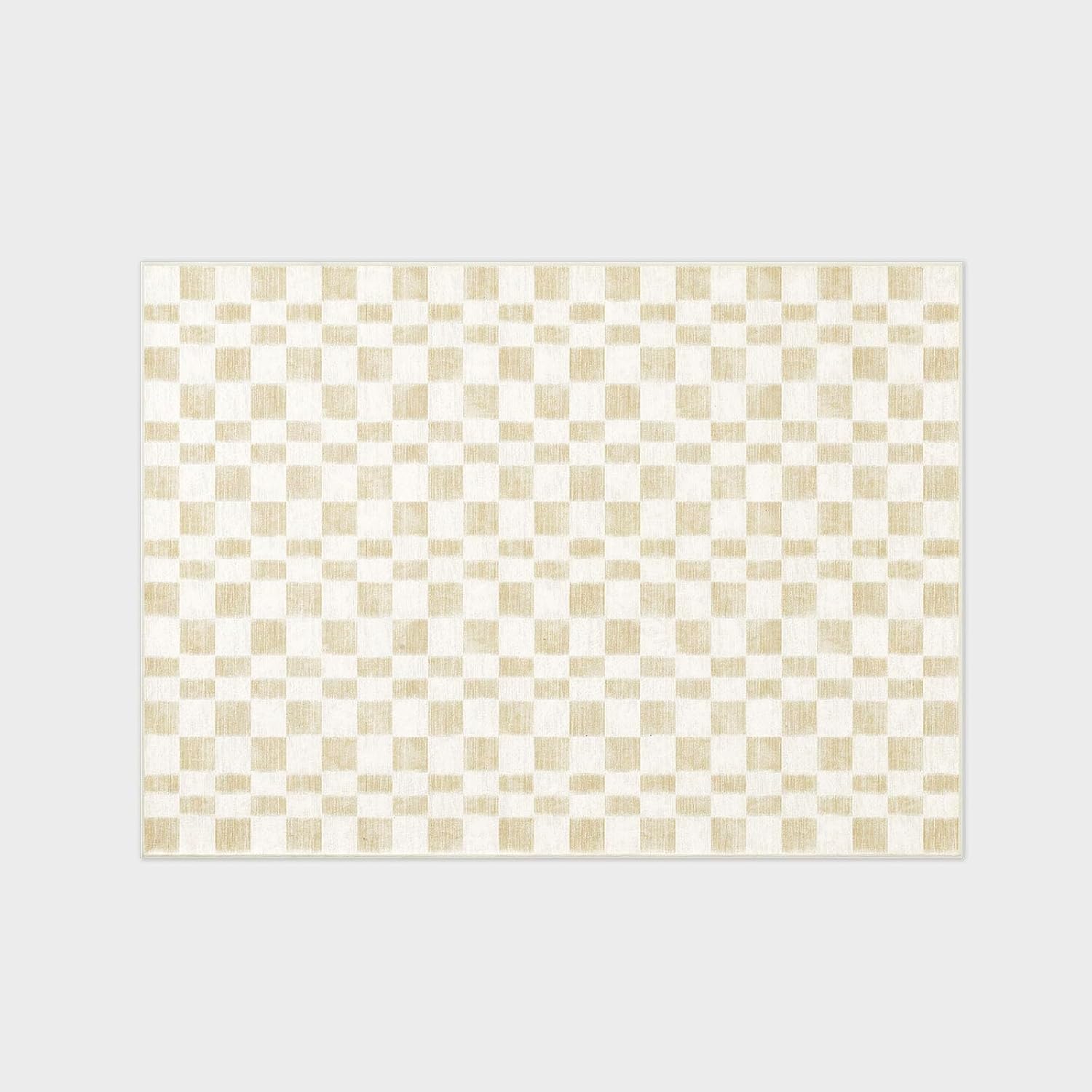 EVERGRACE Checkered Plaid Area Rug 5x7, Soft Faux Wool Rugs Washable Anti Slip Rugs Large Rug Carpet for Entryway Bedroom Living Room Hallway Kitchen Dining Room and Laundry Room, Beige