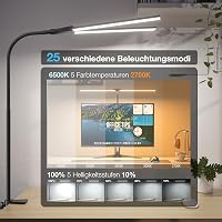 Lampă de birou LED Hensam reglabilă cu clemă, cap dublu, 1400 lm, gât flexibil, 5 trepte de temperatură de culoare, negru, CRI peste 83 5