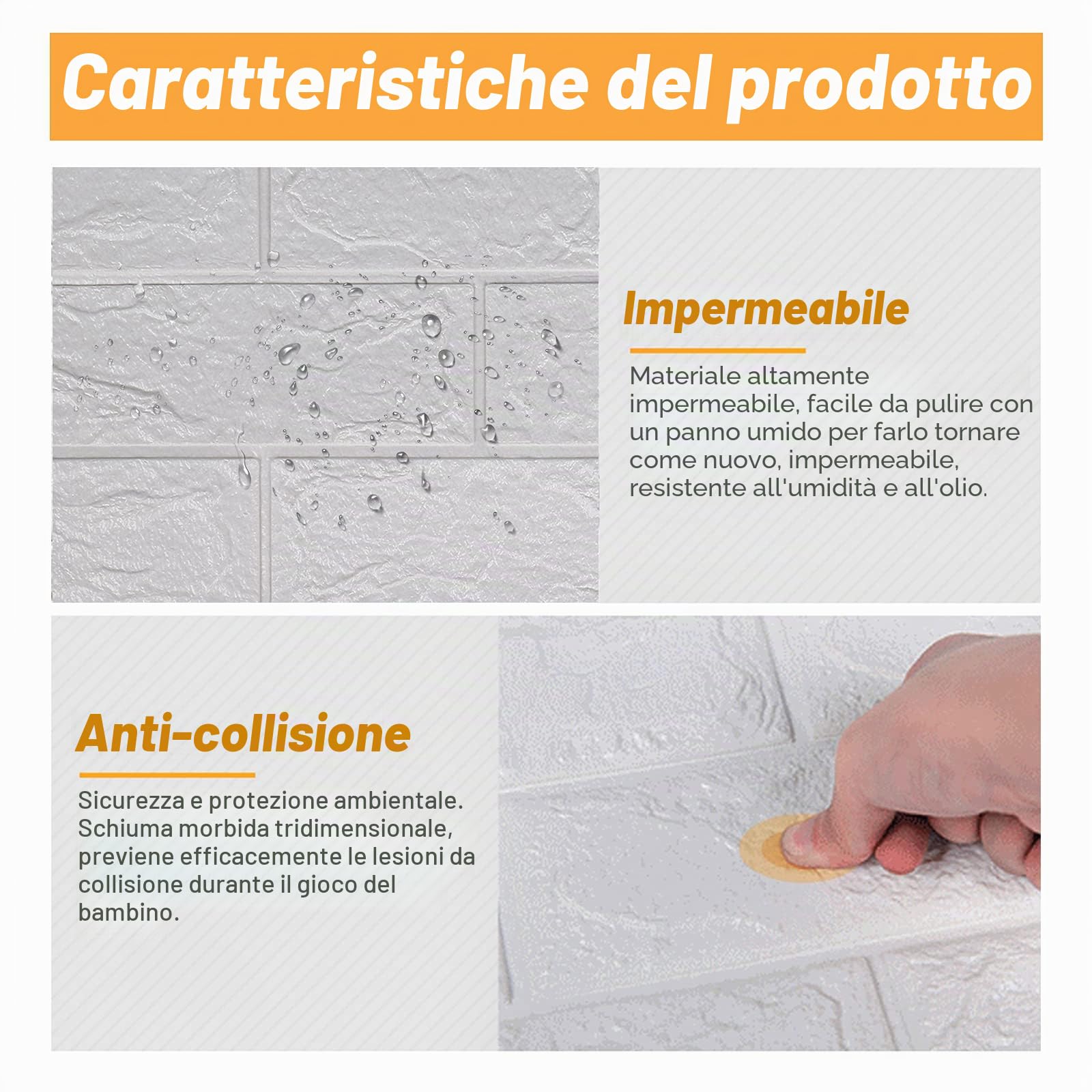 Carta da parati 3D, 10 pezzi 3D mattoni autoadesivi, 38,5 x 35 cm, motivo mattone bianco, per bagno, camera da letto, soggiorno, balcone, cucina