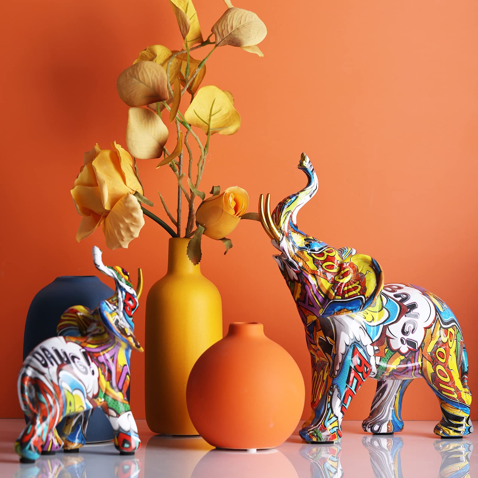 Bunte Elefanten-Statue Aus Kunstharz – 17,5 X 8,4 X 17,8 Cm, Deko Für Zuhause, Büro & Garten