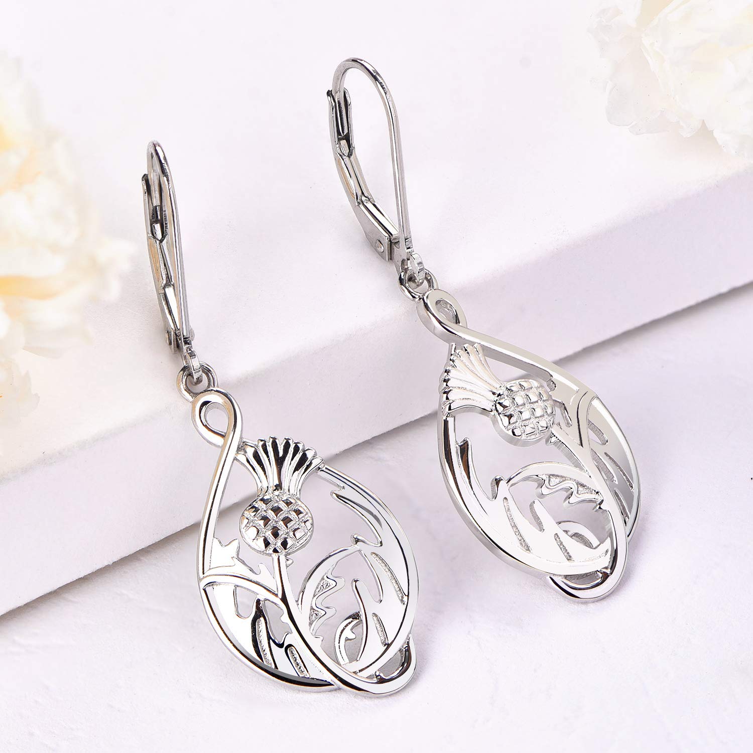 JO WISDOM Pendientes de cardo escocés, plata de ley 925 con diseño de flor de Escocia, para mujer