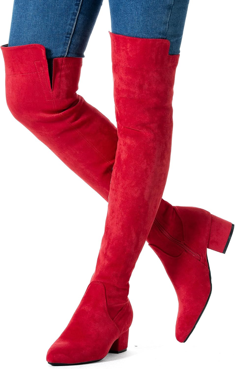 N.N.G Women Over the Knee Boots Thigh High Suede Black Block Low 2 Inch Heel Chunky Above Knee Winter Pointed toe