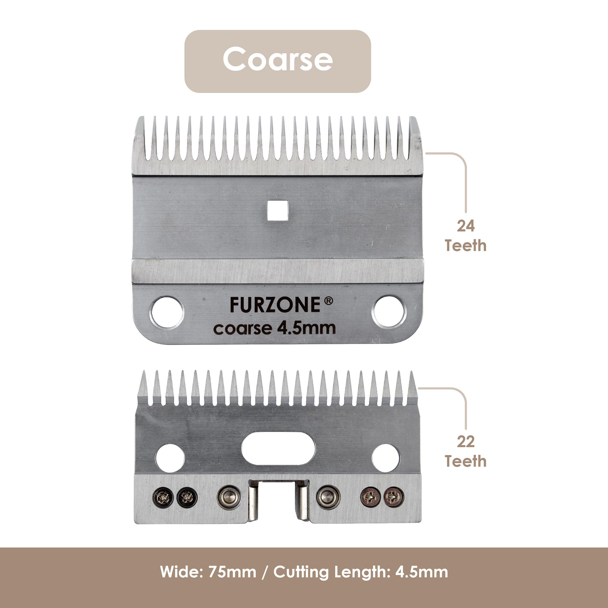 FURZONE Lame di ricambio per tagliacapelli A2 più grandi (grossolane) – 2 lame in 1 set (22 e 24 denti), lame di ricambio per toelettatura cavalli, toelettatura professionale senza stress, lunghezza