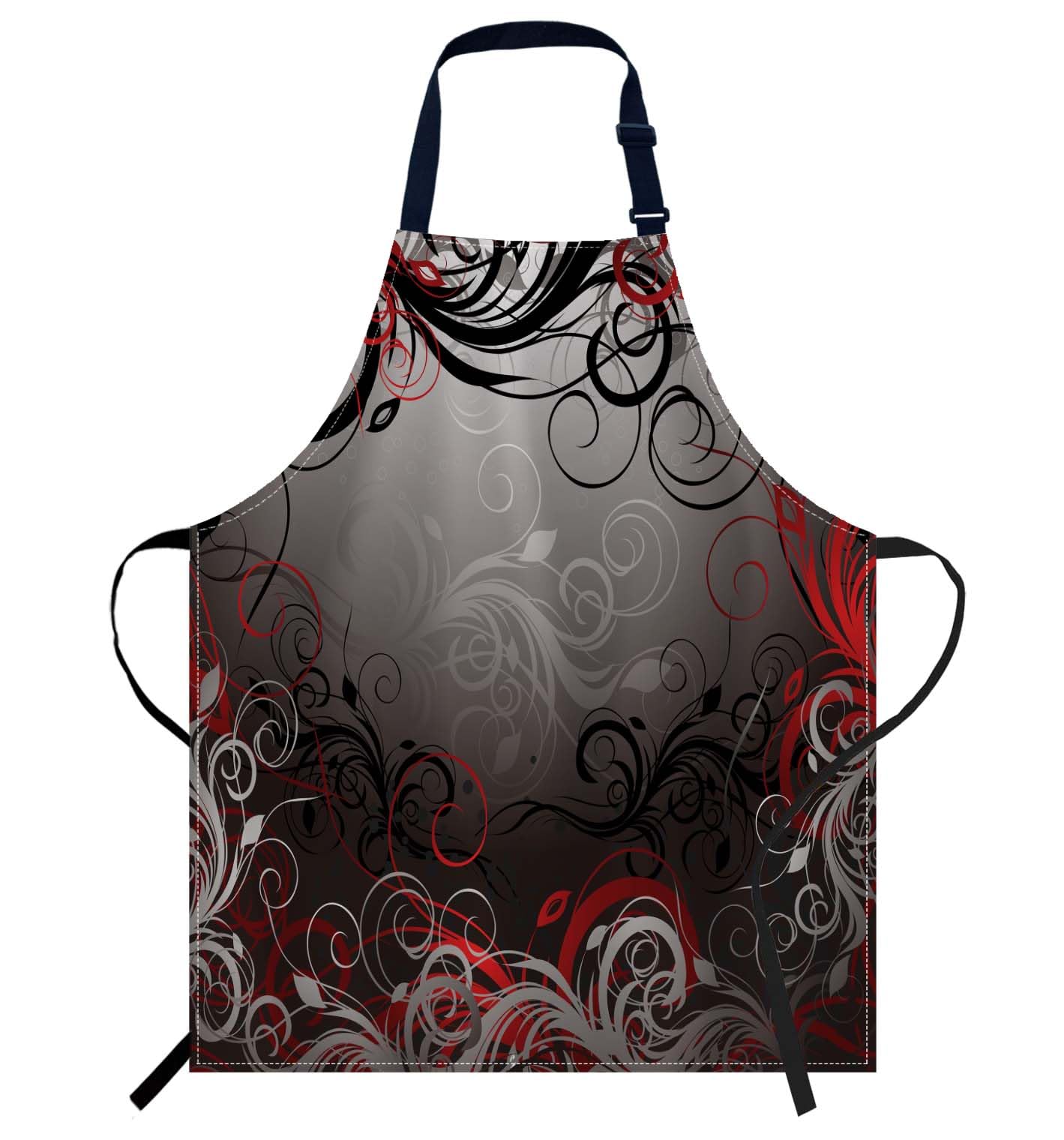 oFloral Women Men Apron for Home Kitchen 009, Black Red Gray Floral, 27 X 31 Inch