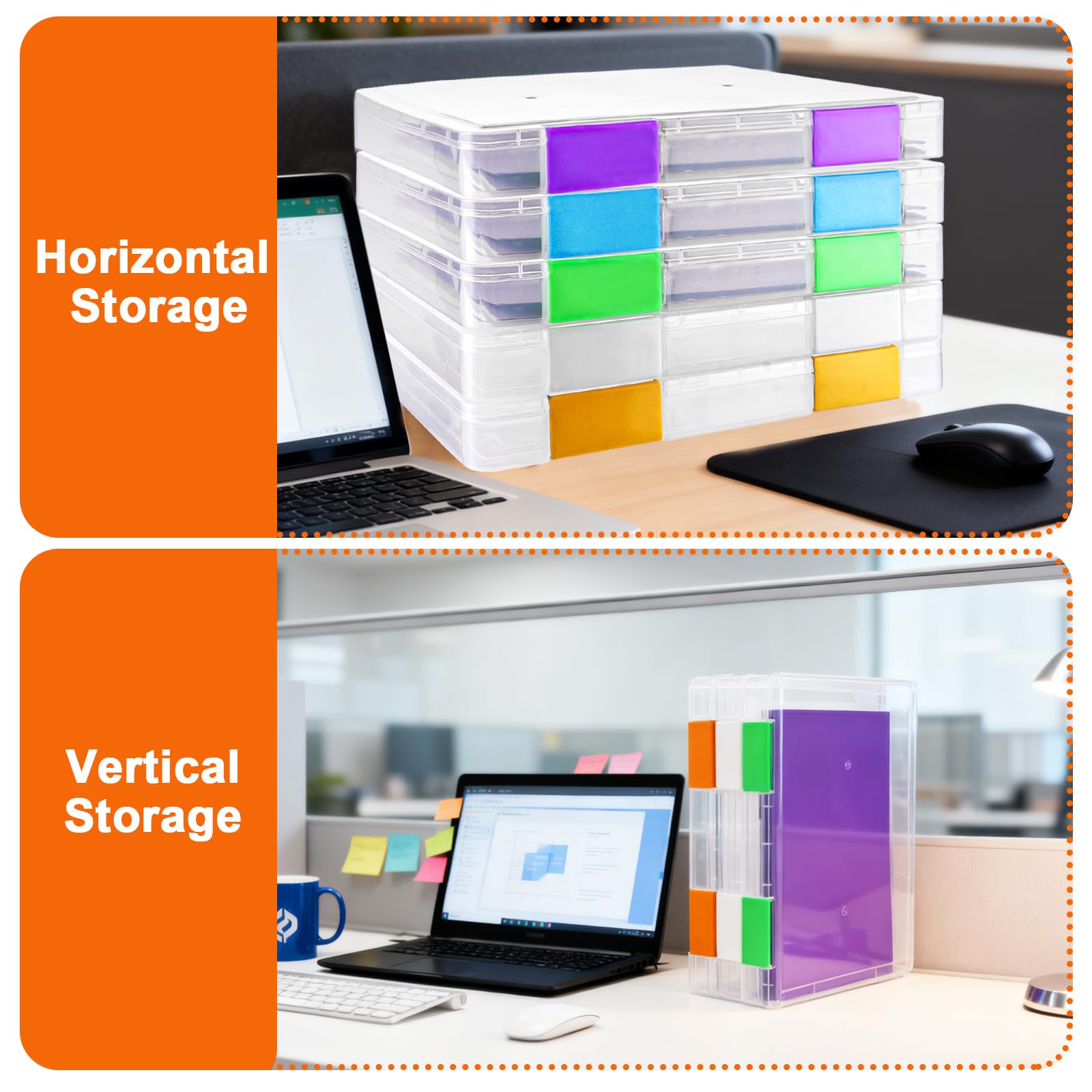 6 Piezas Caja de Archivo Portátil A4, 31,5 x 25 x 3 cm Caja de Documentos Transparente de Plástico, Caja de Almacenamiento Multifuncional Apilable para Documentos, Cartas, Álbumes de Recortes
