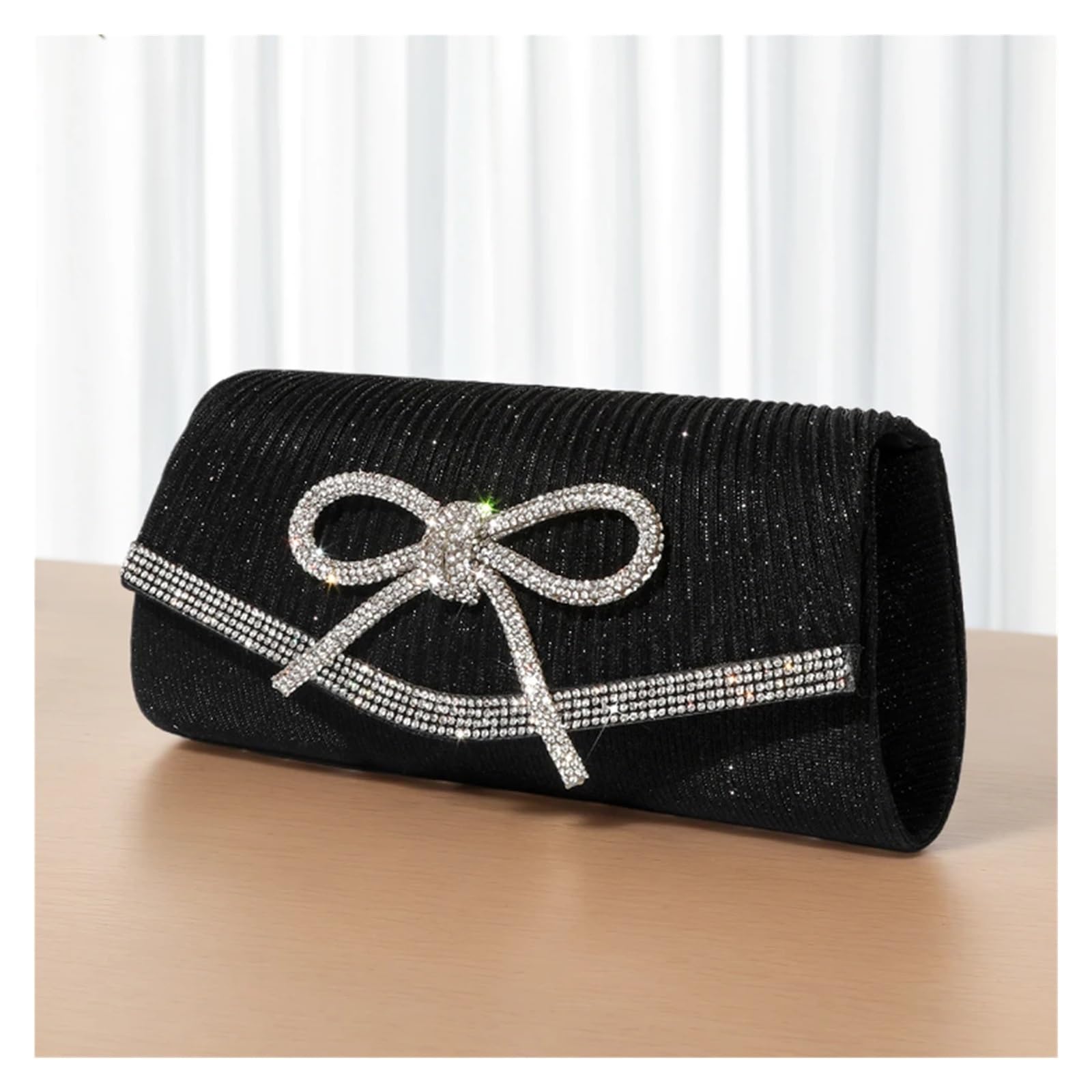 Borsa con Strass Bolso de noche for mujer, bolso con lazo, hombro brillantes y diamantes imitación, correa ajustable, for boda, fiesta, graduación