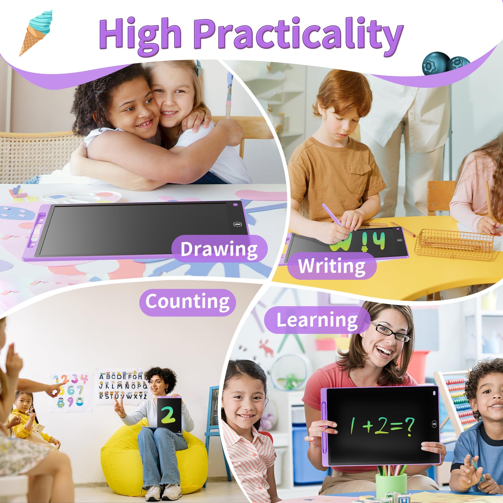 Tavoletta Grafica LCD Scrittura Colorato 12 Pollici, Lavagna da Disegno Cancellabile, Regalo Bambini, Tavoletta Grafica per Giochi per 2 3 4 5 6 7 Anni (Viola)