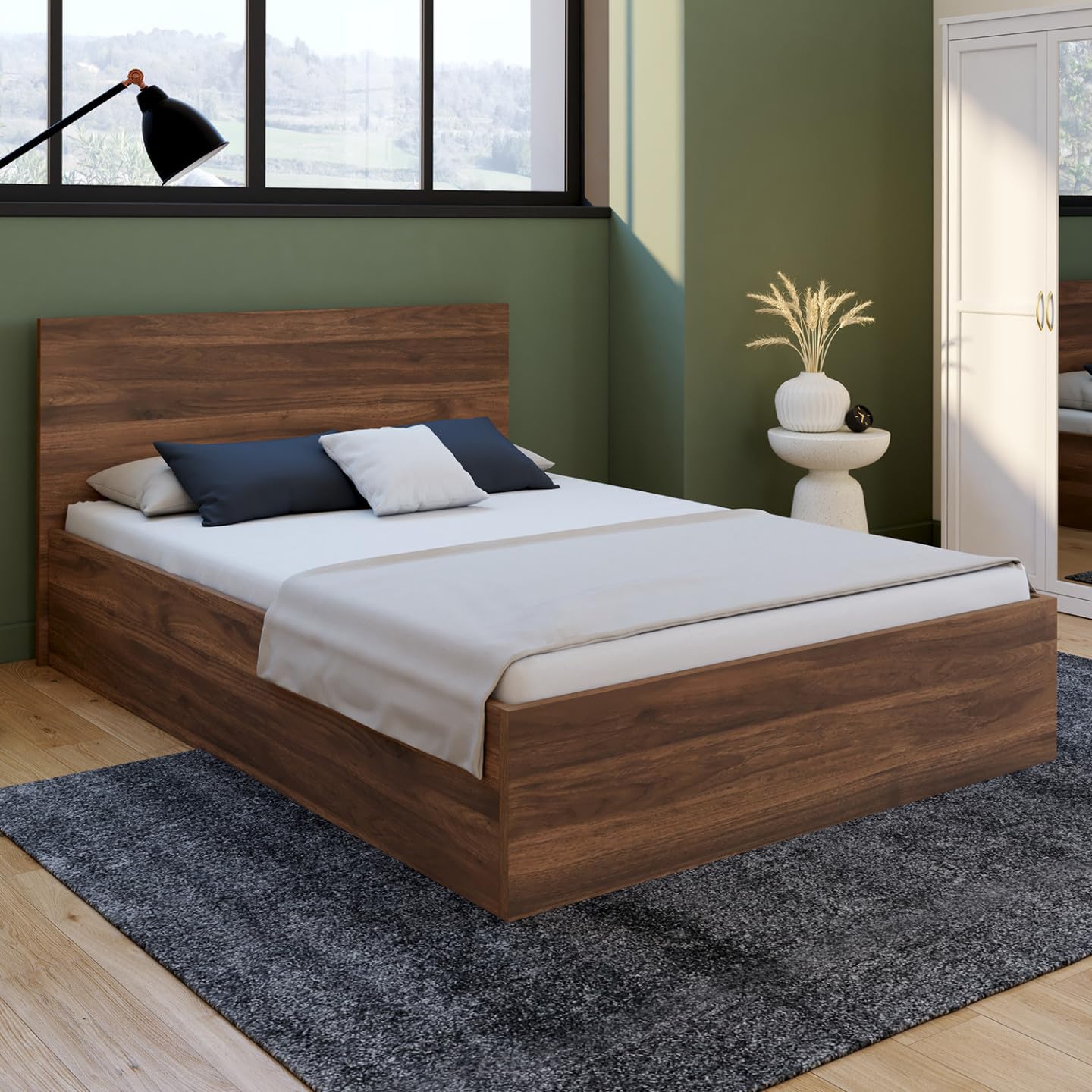 IDMarket - Lit Coffre Double Seaside 140 x 190 cm Effet Noyer