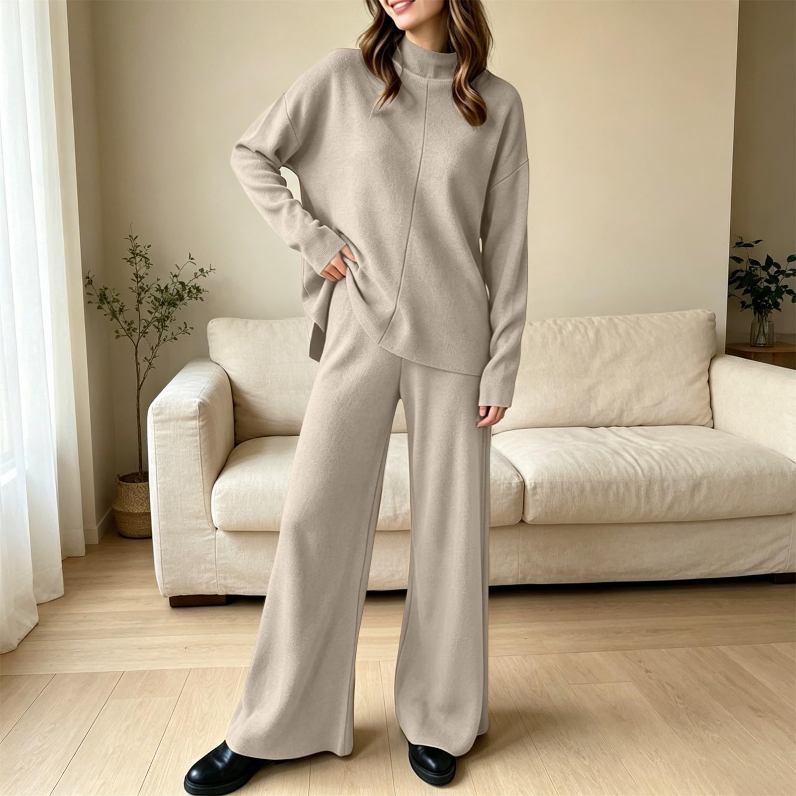 Tuta Elegante Donna Invernale Completi Lavorati Due Pezzi Comode Loungewear