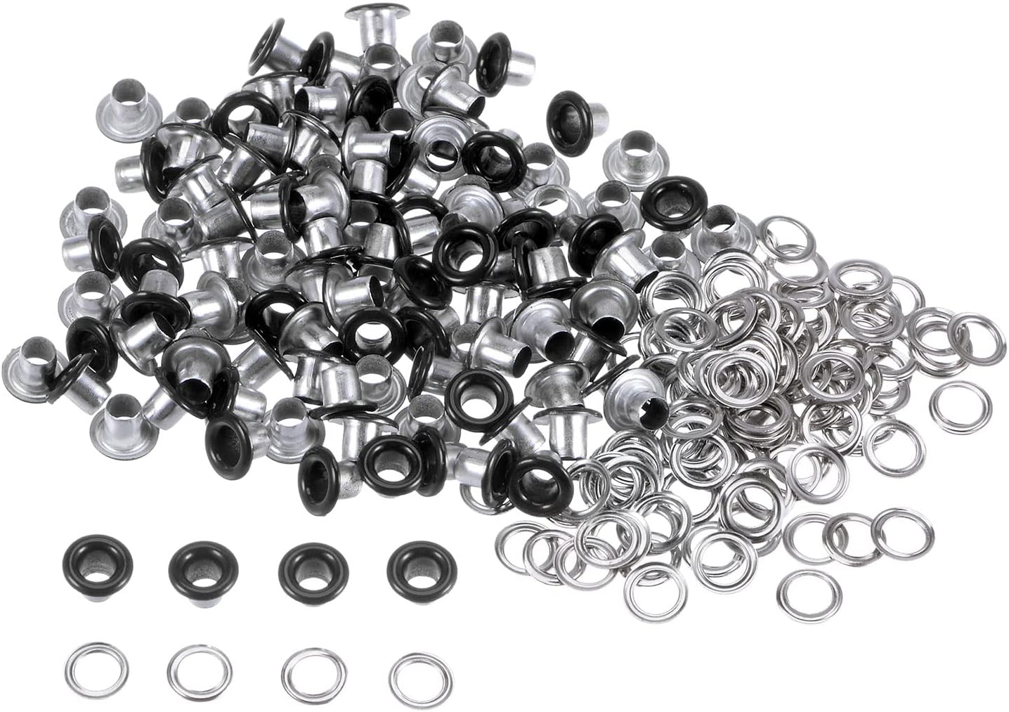 HARFINGTON 100set Grommets Kit Metal Eyelets 3mm 1/8" Hole Tiny Grommet for Shoes Clothes Belt Bag DIY Project, Black