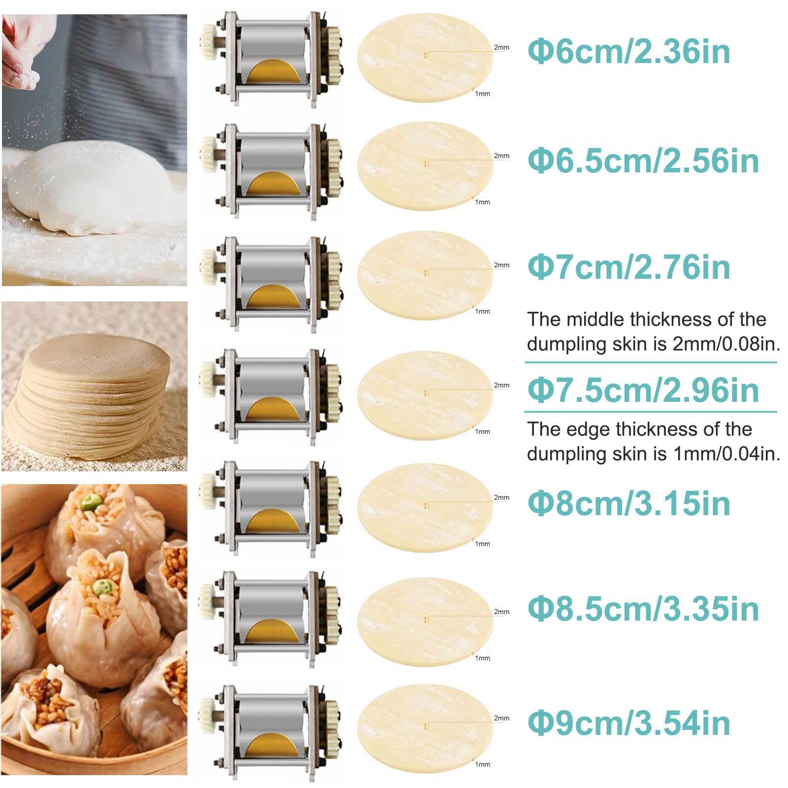 Elektryczny producent pierogów, maszyna do skóry 140W, 50-60 owijek/min, nie-kijowy wałek do ciasta do bułeczek Wontons, regulowane formy 6-9 cm, komercyjne domowe niezbędne kuchenne