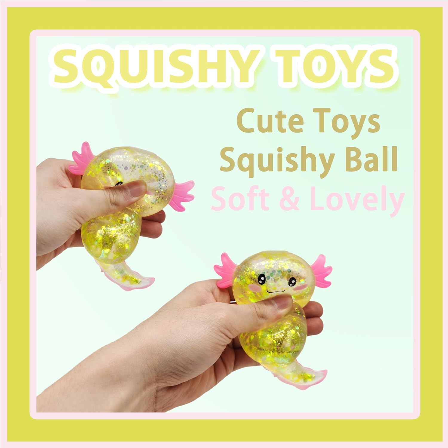 ZTATU Axolotl Squishy Toy Stress Ball for Adults and Kids (1PCS) - Sensory Sugar Salamander Animal Stress Relief Party Favors (Yellow)