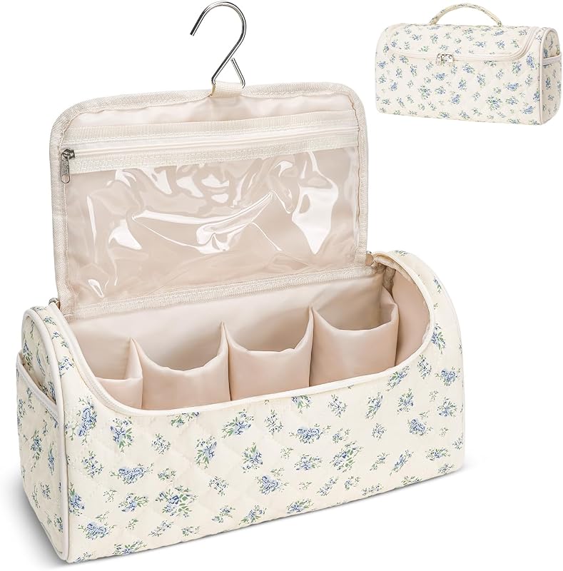 Necessaire acolchoada para ferramentas de cabelo idoltimes com gancho e zíper, Blue Gourd Flower