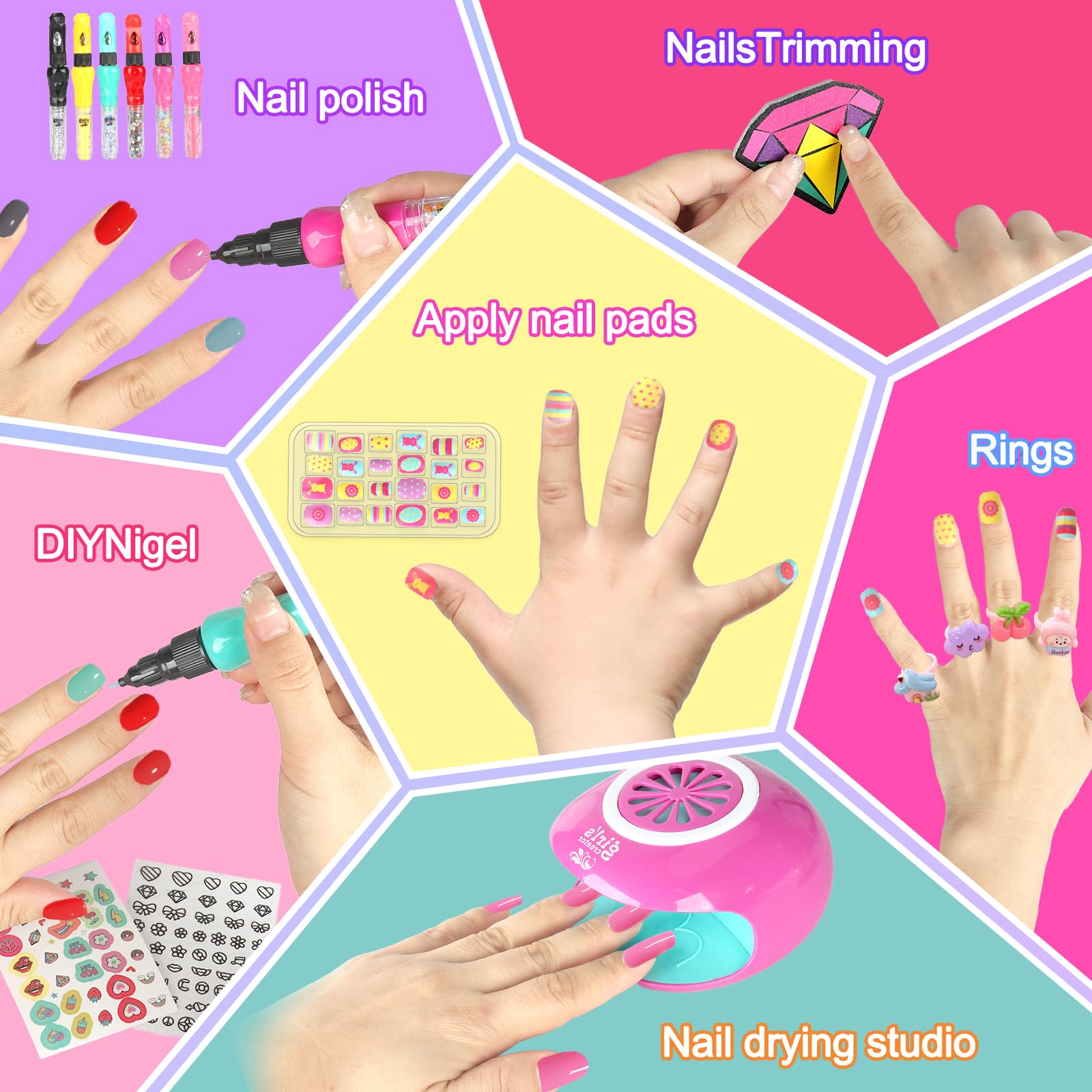 UCAMP Kit Manucure Enfant, Vernis à Ongles pour Fille, Sèche Ongles, Nail Art Jouet Cadeau pour Filles 7-12 Ans