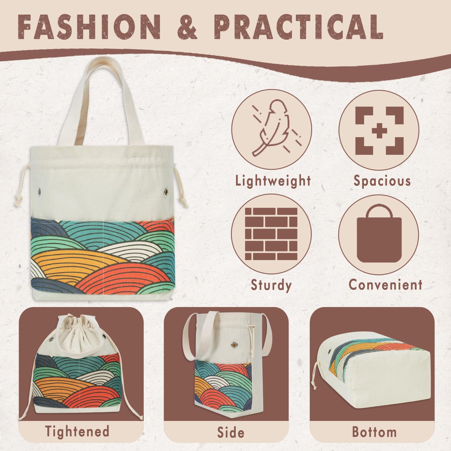 TOGETRUE Garntasche, Strick-/Häkeltasche, Garnaufbewahrungstaschen, Organizer, Häkeltaschen für Häkelprojekte, zum Aufbewahren von Knäuel, kurze Stricknadel (Farbbogen)
