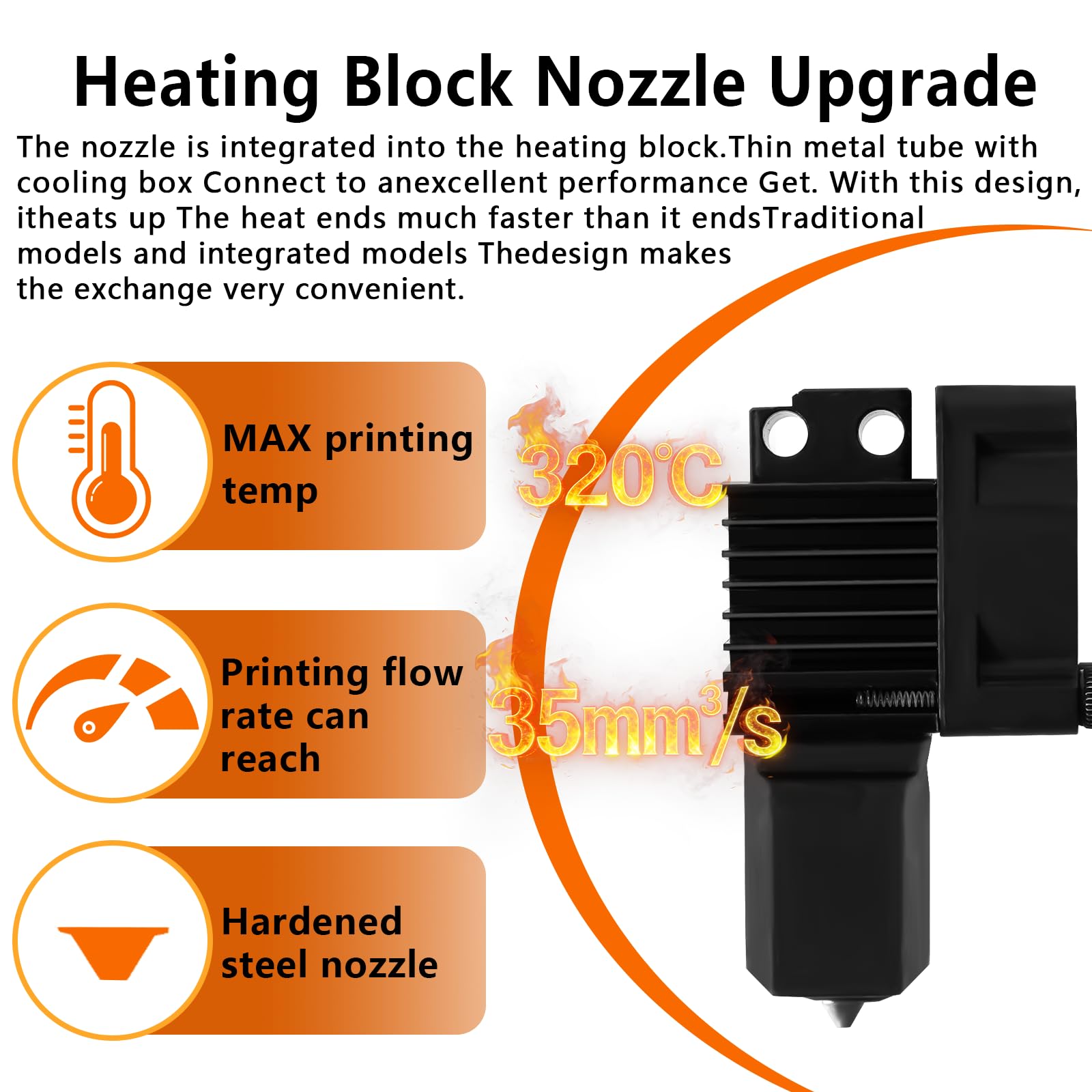 P1S/P1P Hotend-Komplettkit mit 60W-Keramikheizer & 0-320°C Thermistor – Vollmontiertes Hotend mit Lüfter, 0,4mm Düse aus gehärtetem Stahl, Heizblock – Kompatibel mit Bambu Lab P1 Serie 3D-Drucker
