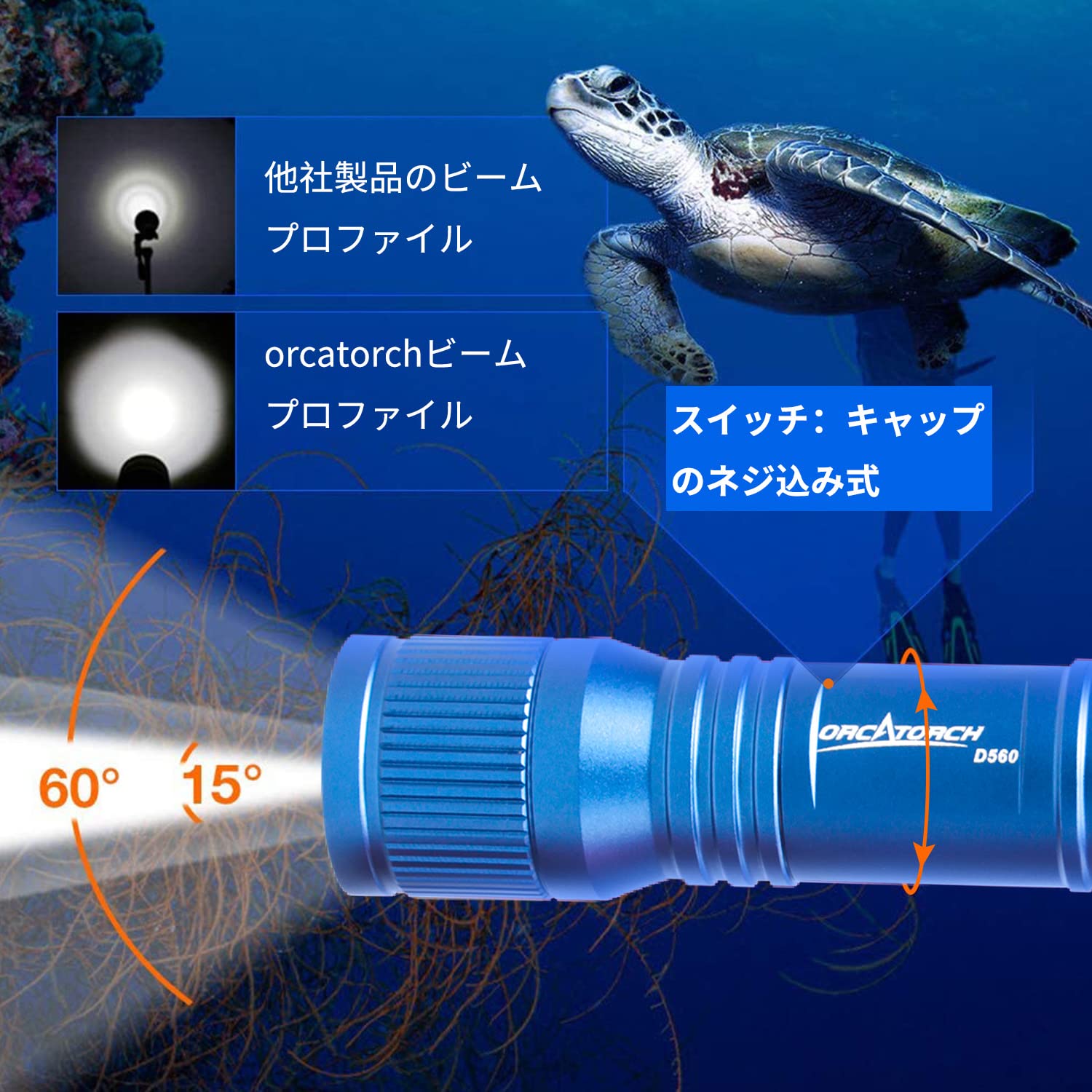 Amazon.co.jp: ORCATORCH D560 ミニダイビングライト 最大630ルーメン