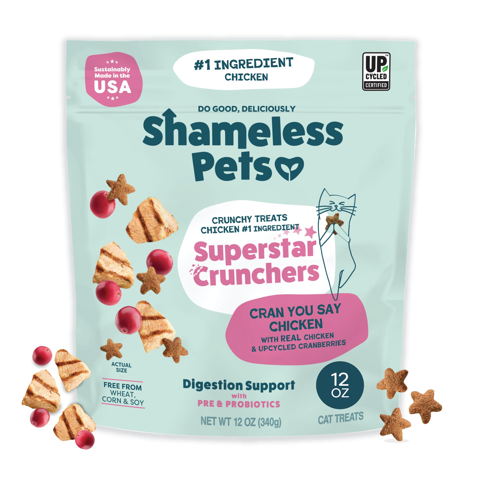 Shameless Pets Cran You Say Chicken Crunchy Cat Treats, 12 oz
