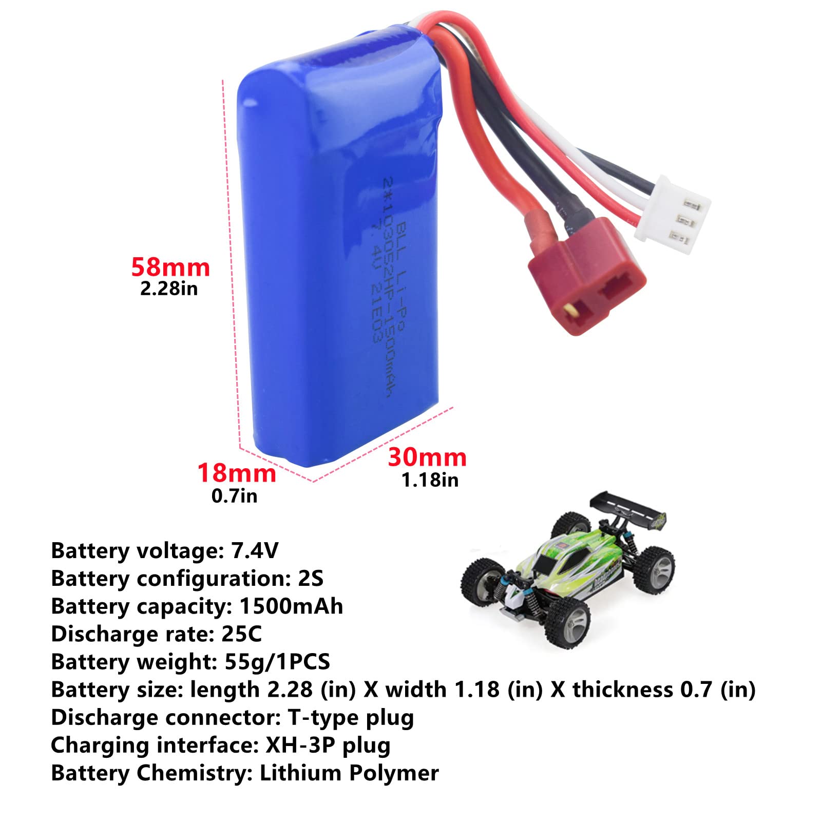 Amazon.co.jp: 2PCS 7.4V 1500mAhT プラグ リチウム電池 2 in 1 充電 
