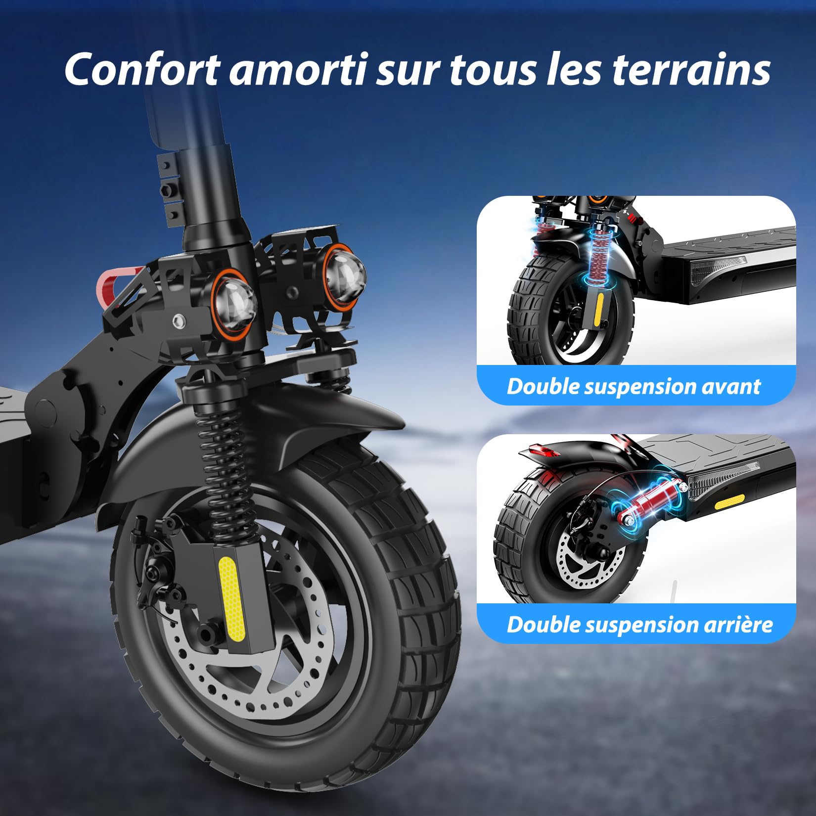 iScooter Trottinette Électrique Adulte 800W 10" Pliante | Moteur sans balais 800W, suspension quadruple, frein EABS + disque, APP Bluetooth