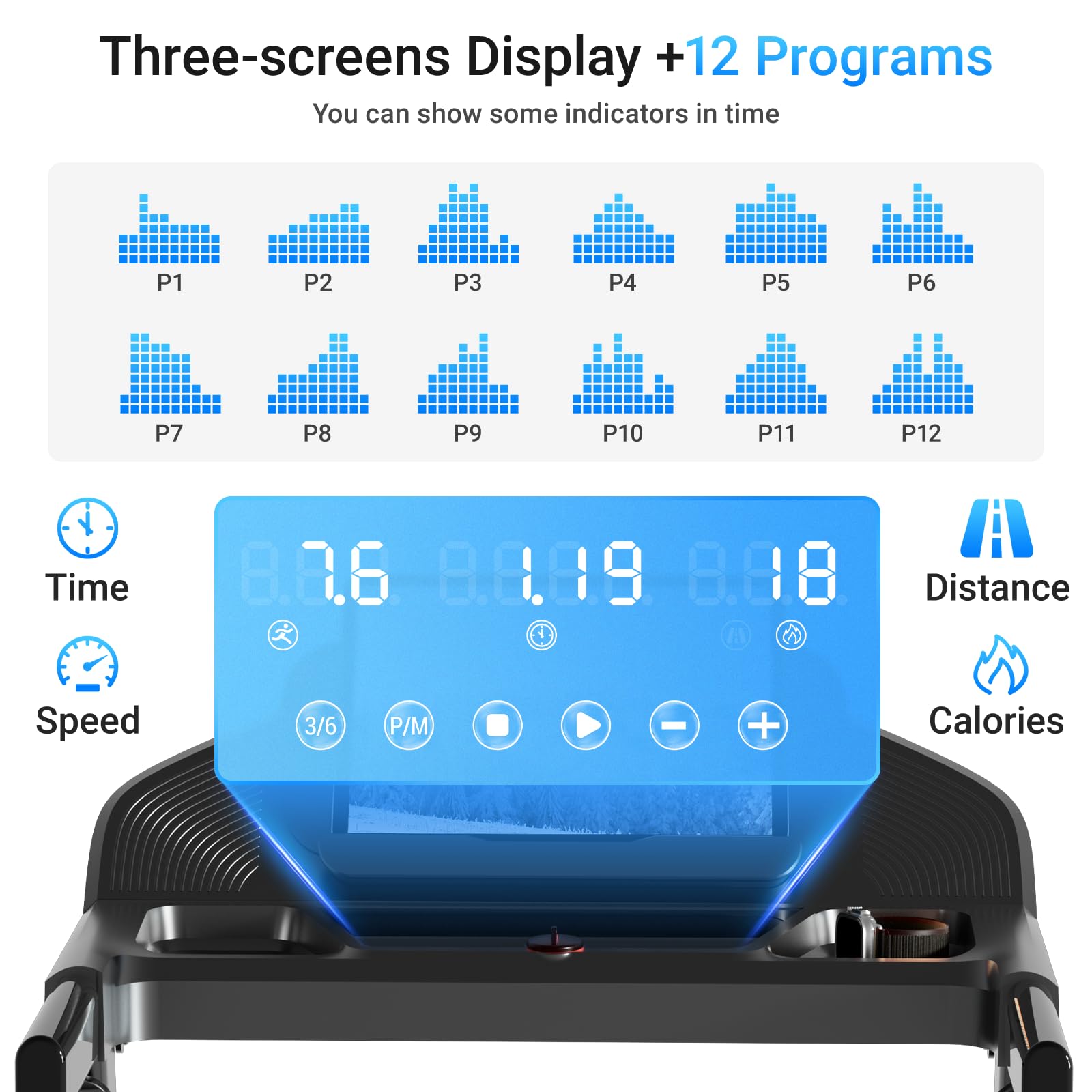 UMAY Laufband für Zuhause Klappbar mit Steigung 15%, 12KM/H Treadmill for Home, 3.0PS Motor, LED Anzeige, Leiser Betrieb, Stoßdämpfung, Tragkraft 136 kg