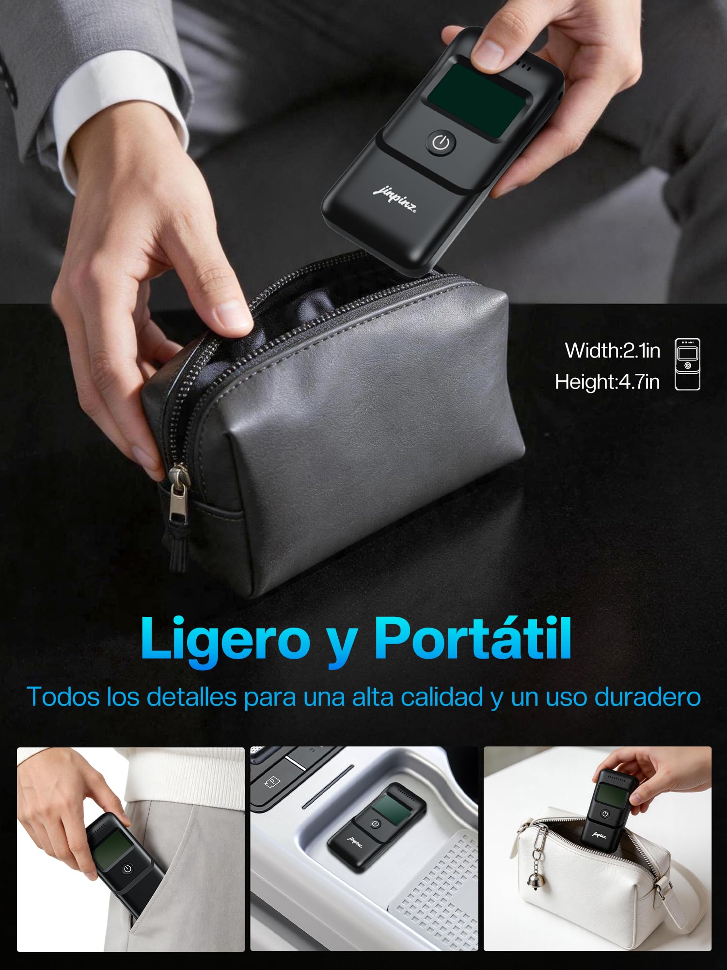 Alcoholímetro Homologado Portátil Alcol Test: Alcoholemia de Alta Precisión con Sensor Rápido - Alcoholímetro Electrónico con Pantalla LCD Azul y 10 Boquillas Reutilizables para Uso Personal Familiar