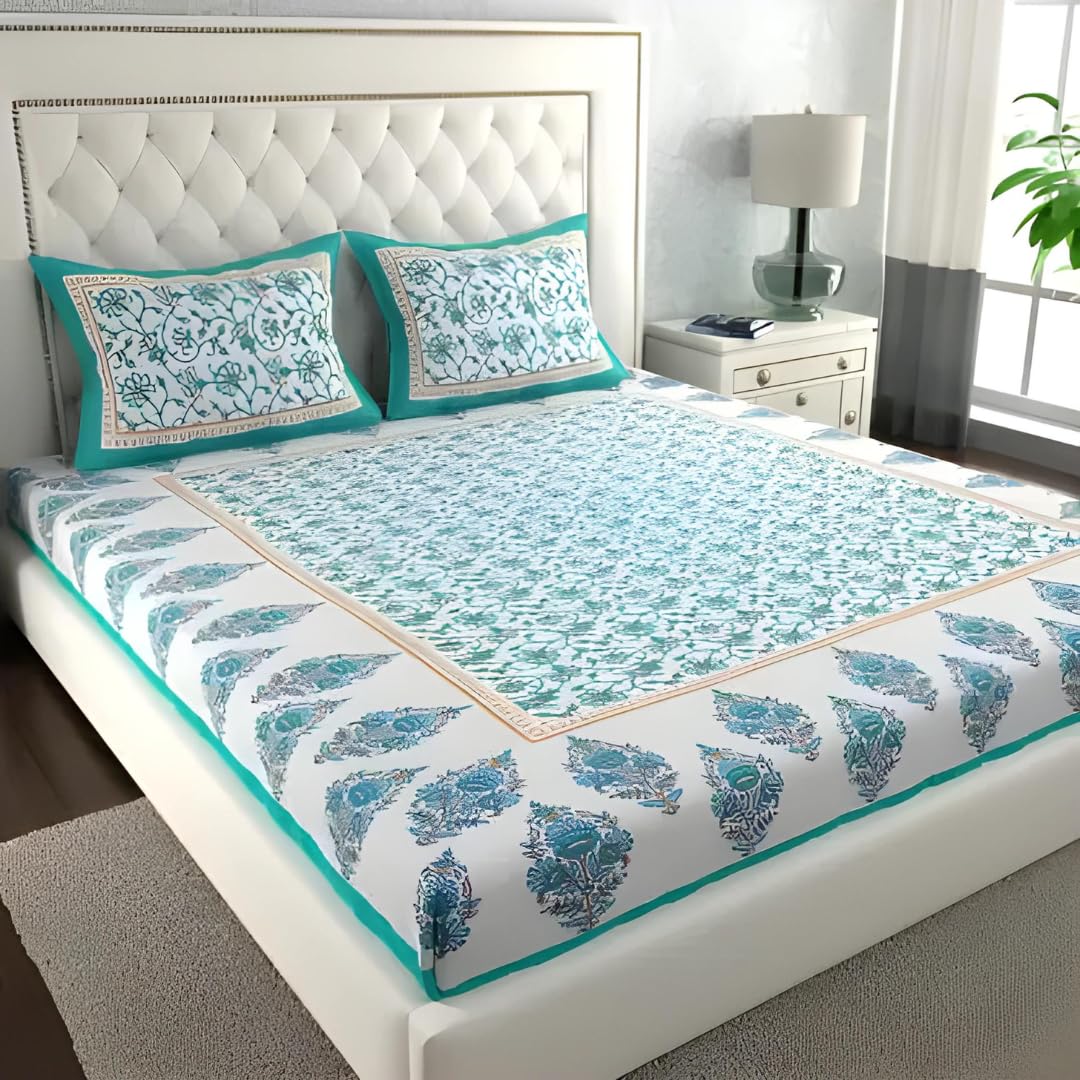 BedZone Pure Bedsheet for Double Bed, 100% Cotton Double Bed Sheet with 2 Pillow Covers King Size (Bedsheet for Double Bed Cotton)-Sea-Green,144 TC (B0CYPT5FH6) Amazon Price History, Amazon Price Tracker