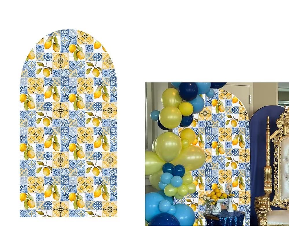 ittsmnt Arch Backdrop Cover Mediterranean Lemon Tile Arched Stand Covers Stretchy Photography Background for Birthday Banquet Porcelain Parties Decor