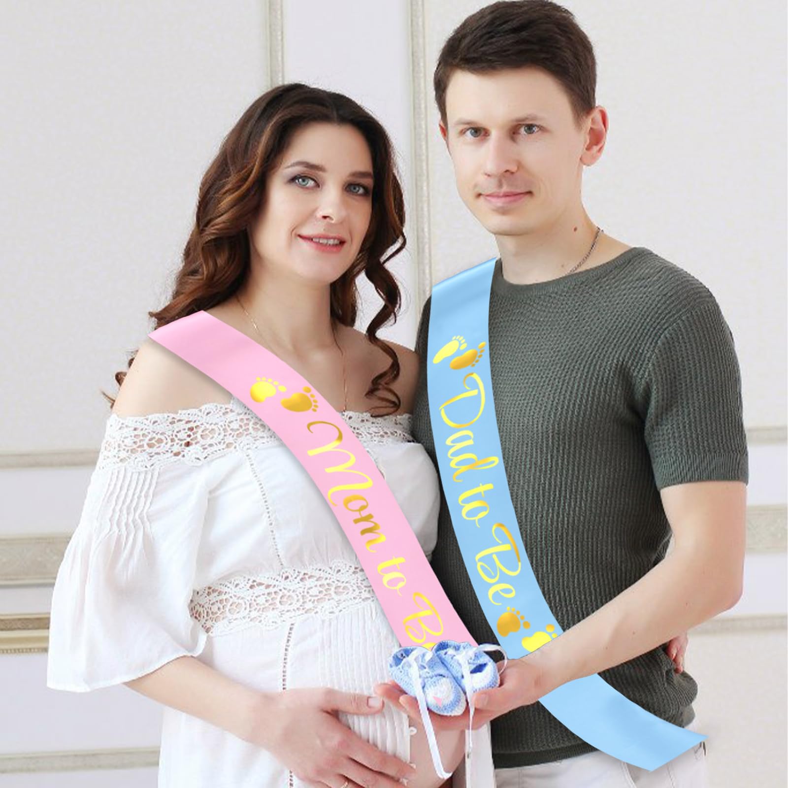 Mom To Be & Dad To Be Baby Shower Sashes - Pink & Blue Gender Reveal Party Decor