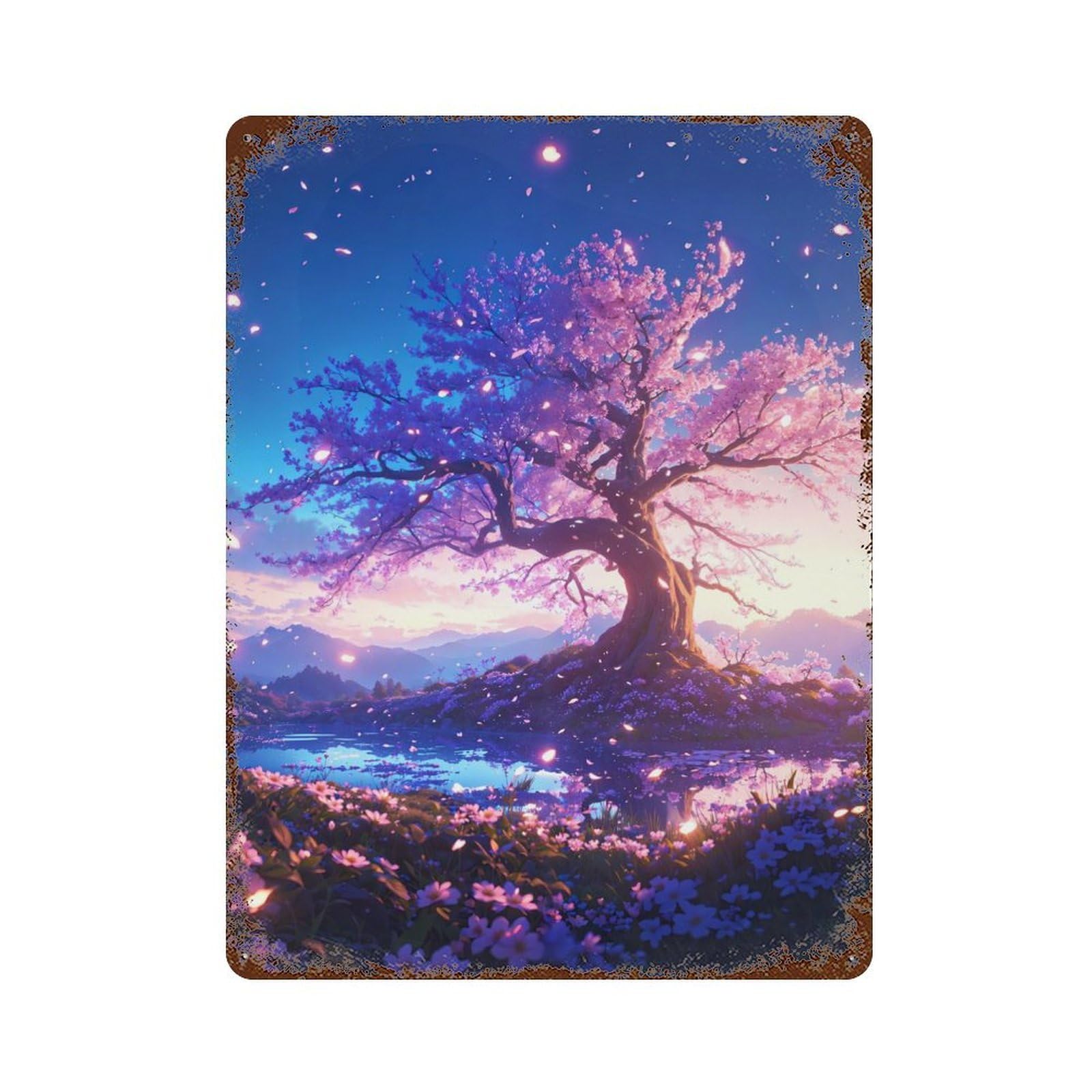 Blossoming Valley Rusty Metal Tin Sign 15.7"x11.8", for Basement, Hobby Room And Garage Decor, Retro Wall Decor