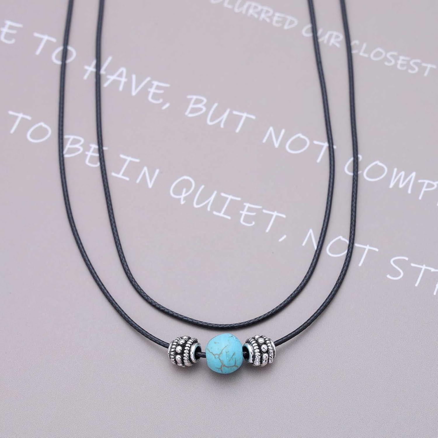 Andelaisi Boho Layered Leather Choker Necklace Black Leather Cord Choker Necklace Blue Turquoise Stone Necklace Vintage Short Black Collar Necklace for Women - Image 5