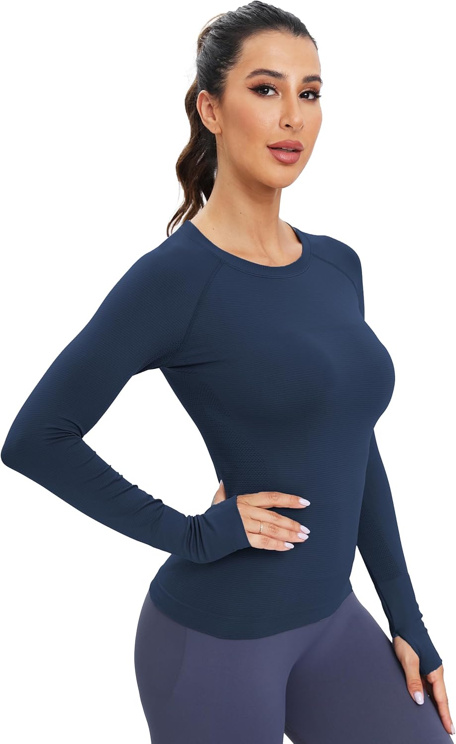 MathCat Workout Seamless Shirts for Women Long-Sleeved Yoga Running Breathable Thumb Holes Tops
