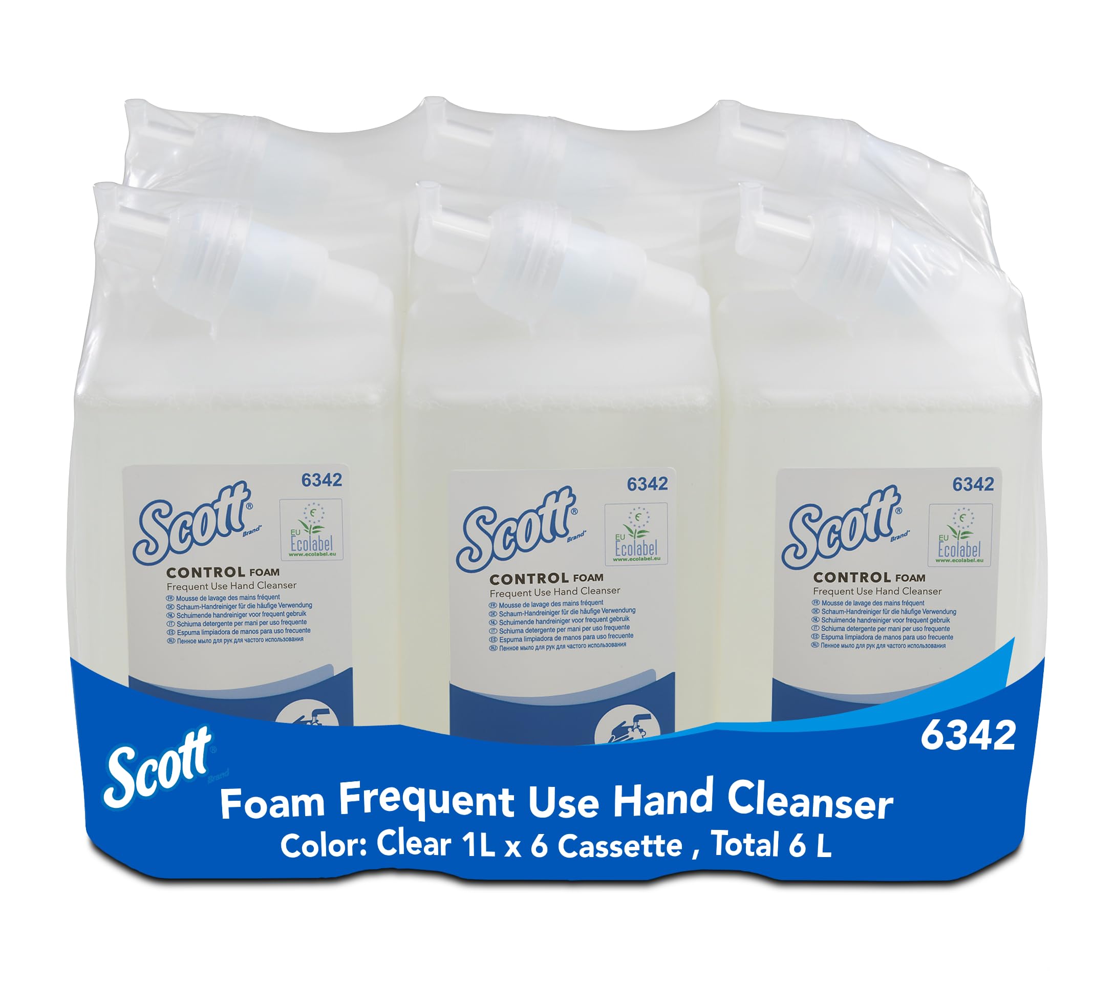 Scott 6342 Control Gel de Manos en Espuma de Uso Frecuente, 6 Estuches X 1 Litro, Transparente
