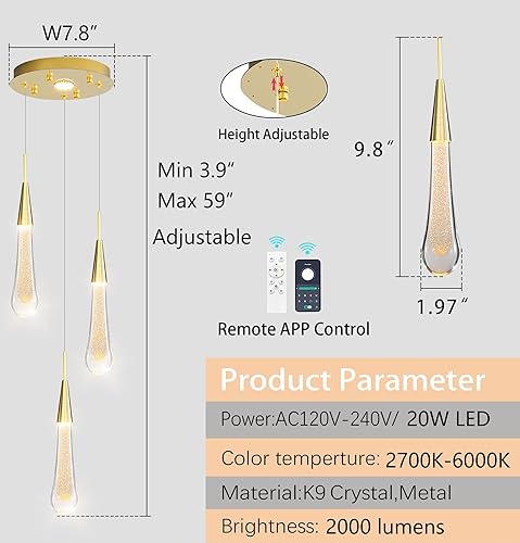 Miniatura 2 de HAIXIANG Juego de 3 lámparas de cocina, lámparas de araña colgantes para isla de cocina, lámparas colgantes de cocina, lámpara moderna para