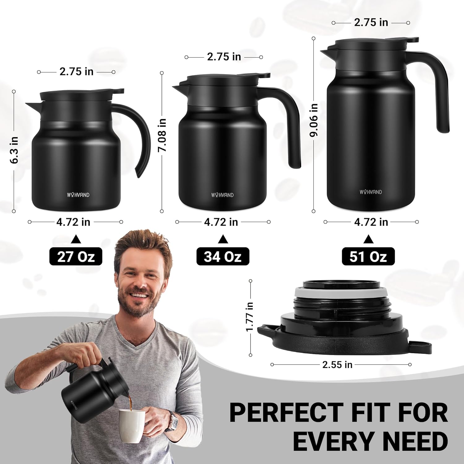 27Oz Thermal Coffee Carafes For Keeping Hot/Cold, Stainless Steel Coffee Carafe, Dustproof Insulated Water Carafe for Party/Home,Black - Image 4