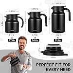 Carafe de café isolé, 1500 ml, garde chaud pour 12H, Carafe thermique pour boissons chaudes, une main pour, un couvercle étanche et antidérapant base; pour les réunions et les invités