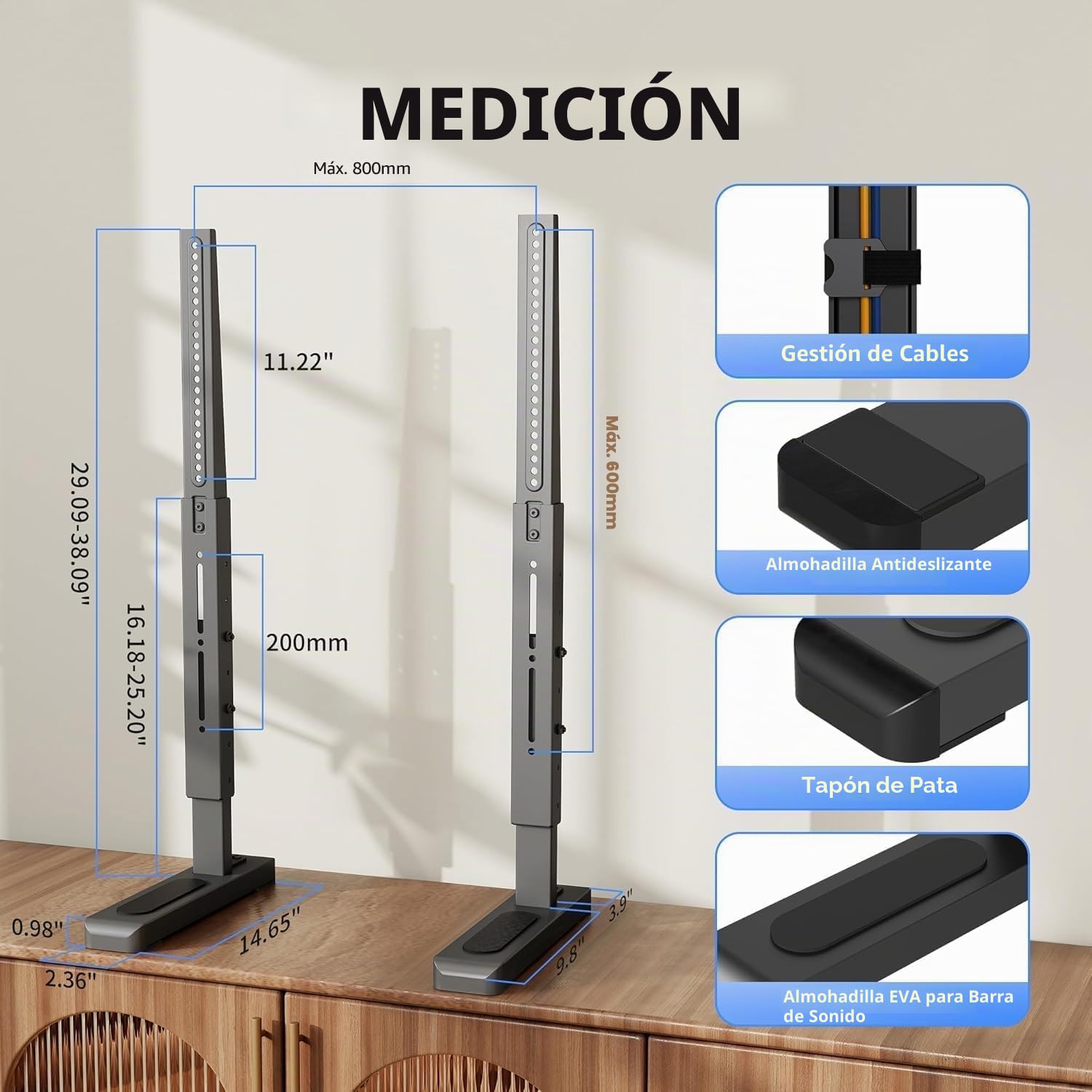 XINLEI Soporte universal de TV grande para la mayoría de televisores de pantalla plana y curvada de 24 a 86 pulgadas, base robusta de TV, soporta hasta 68 kg, máx. VESA 800 x 600 mm, para salón ML3286