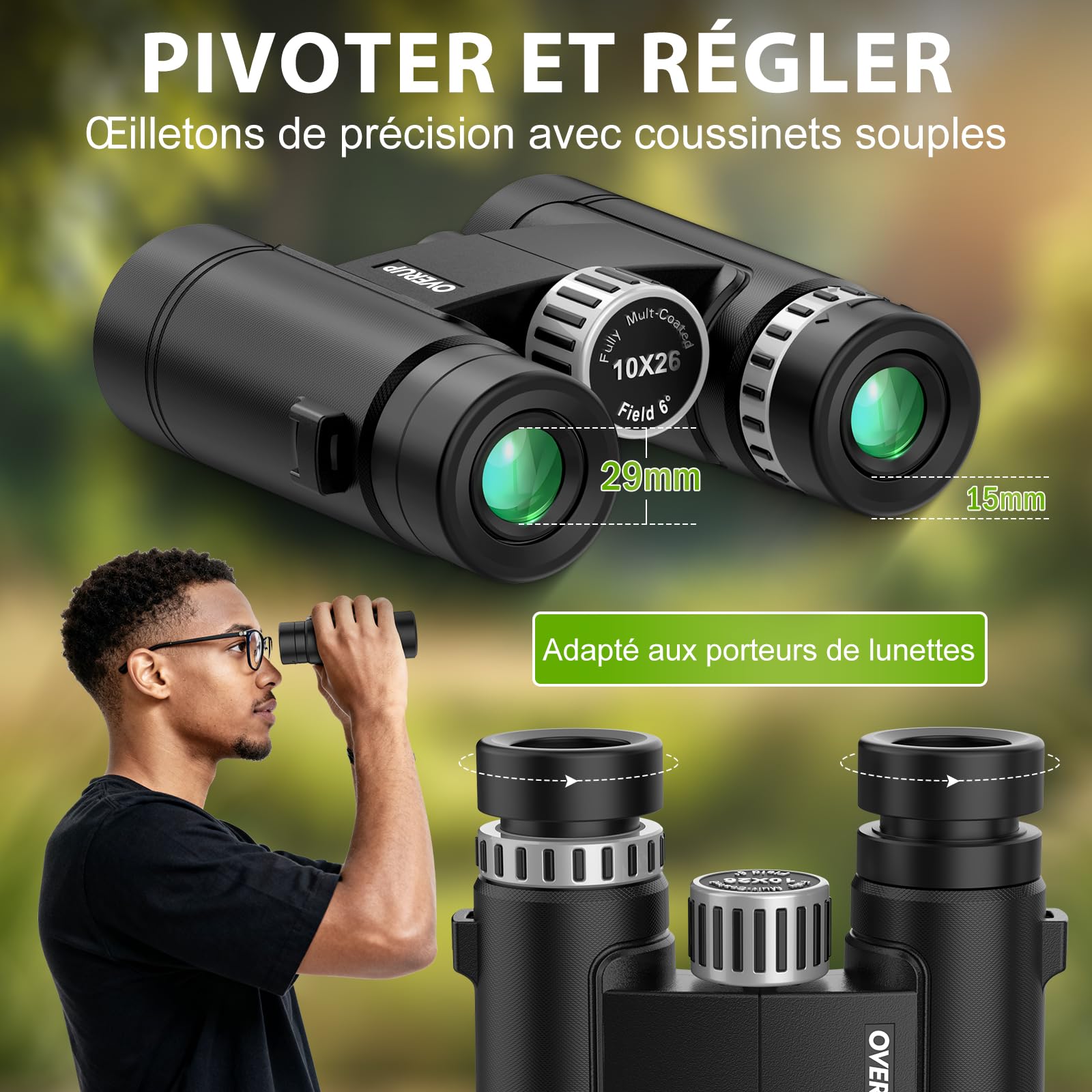 Jumelles 10x26 Compactes pour Adultes | BAK4&FMC, Légères et portables, vision basse lumière, étanches, pour observation nature, voyages et activités extérieures
