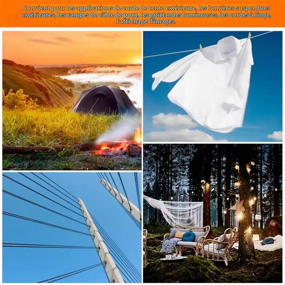 NEWFUN Tendeur Cable, Kit de Suspension de Lumière, Kit de Tension de fil M6 avec Câble Enduit de PVC 5mm,pour Kit de Garde Corps,Fil a linge,Plantes Grimpantes