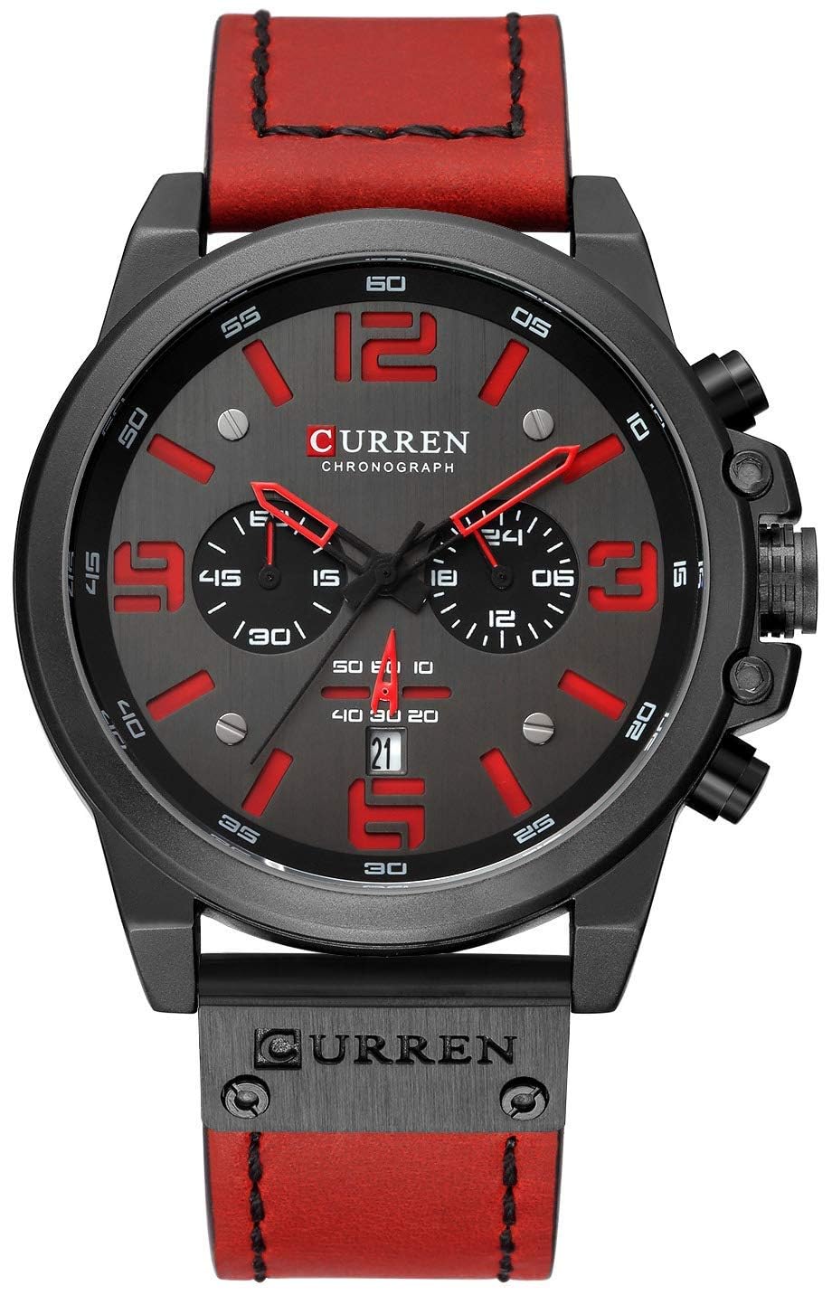 Mens Sport Military Analog Quartz Watch Classic Chronograph Sandwich Dial Business Dress Waterproof Watch Multifunctional Wristwatch with Leather Strap