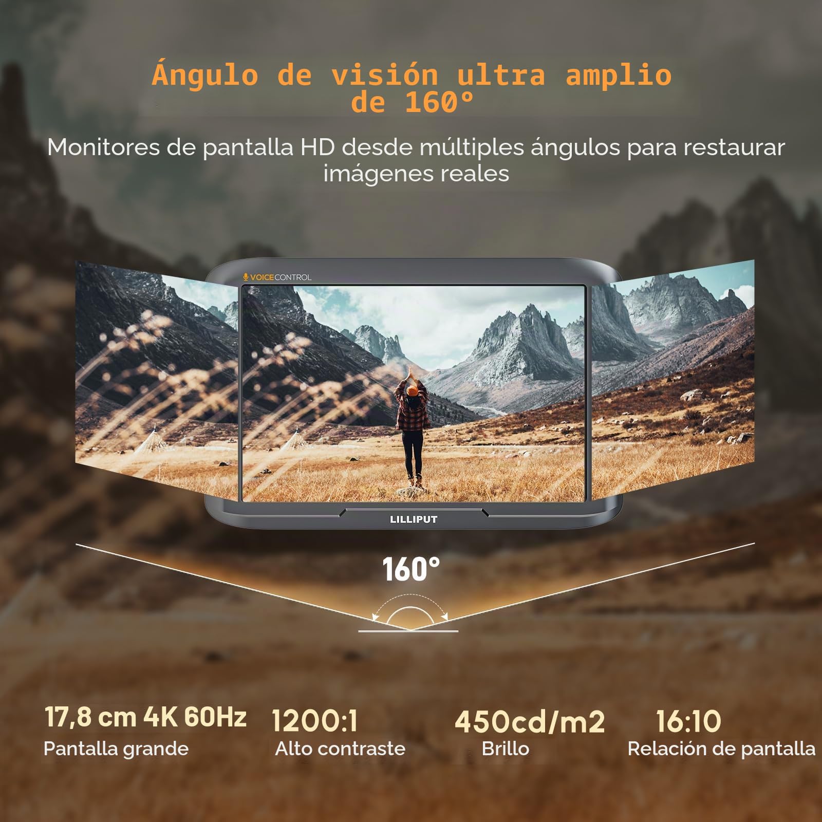 LILLIPUT V7 7 Pulgadas Monitor de cámara,1920 x 1200 Monitor vídeo, 3D LUT,320g,Control Mediante Rueda y Control por Voz en inglés,HDR,4K 60Hz, HDMI 2.0,Placa para batería NP-F,Negro, Incluye Parasol