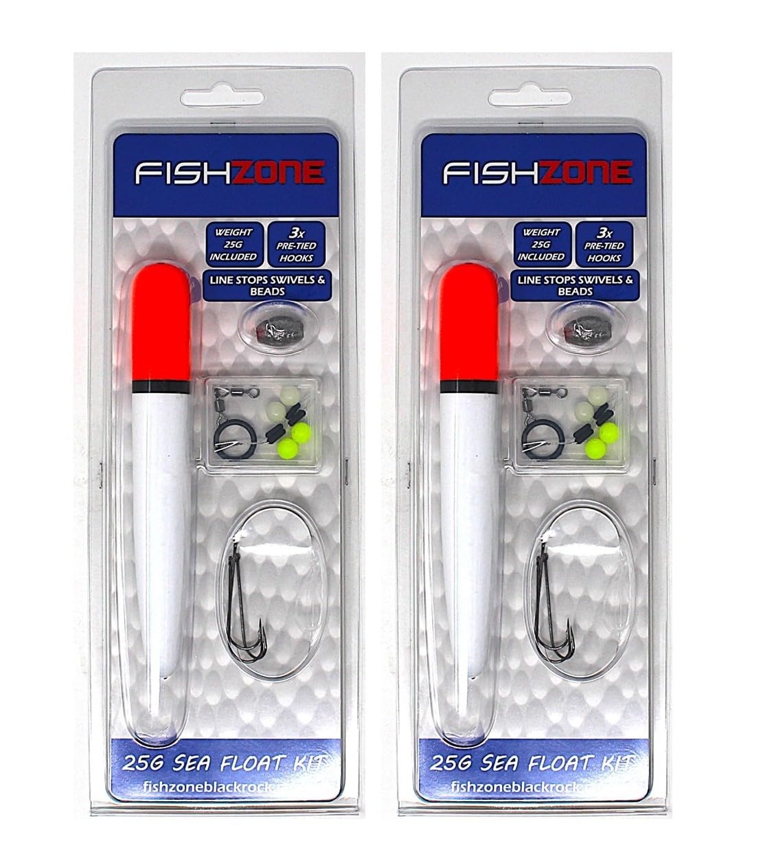 FISHZONE pack 2 Sea Float Kits 25g - Including Weights, Swivels, Stoppers, beads and pre-tied hook. Bass Wrasse Mullet Cod Pollock Mackerel Sea Fishing Tackle