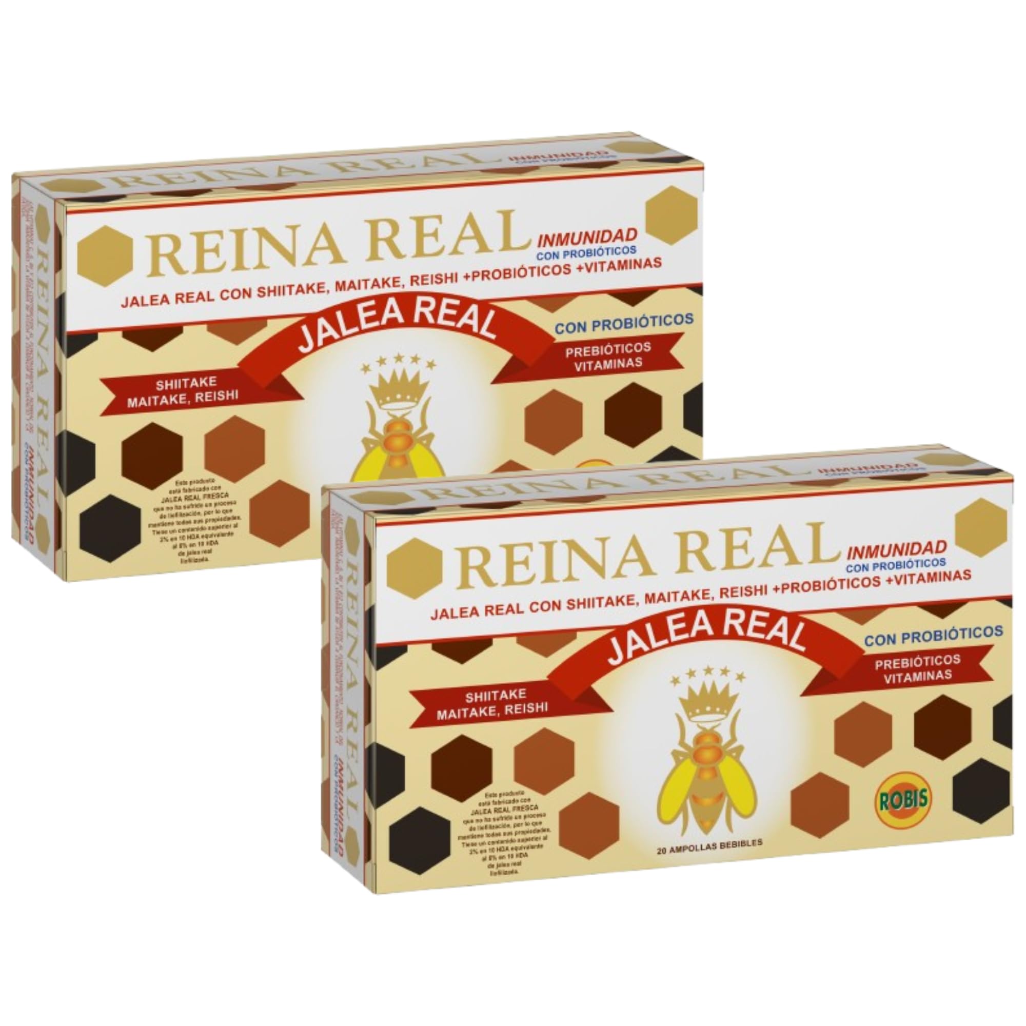 Robis Jalea Real Inmunidad - Pack Ahorro 2 x 20 Ampollas - Complemento Alimenticio con Shiitake, Maitake, Reishi, Probióticos y Vitaminas - Contribuye al Sistema Inmunológico