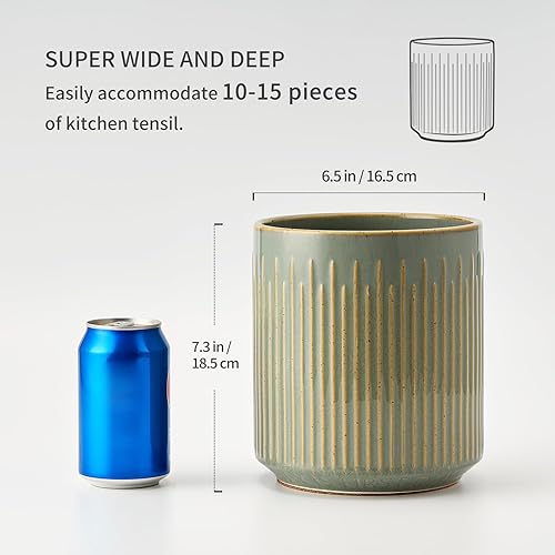 Miniatura 8 de JIEMEI HOME - Soporte para utensilios de cocina, recipiente estable de cerámica para encimera de cocina, organizador grande de utensilios de 7.2