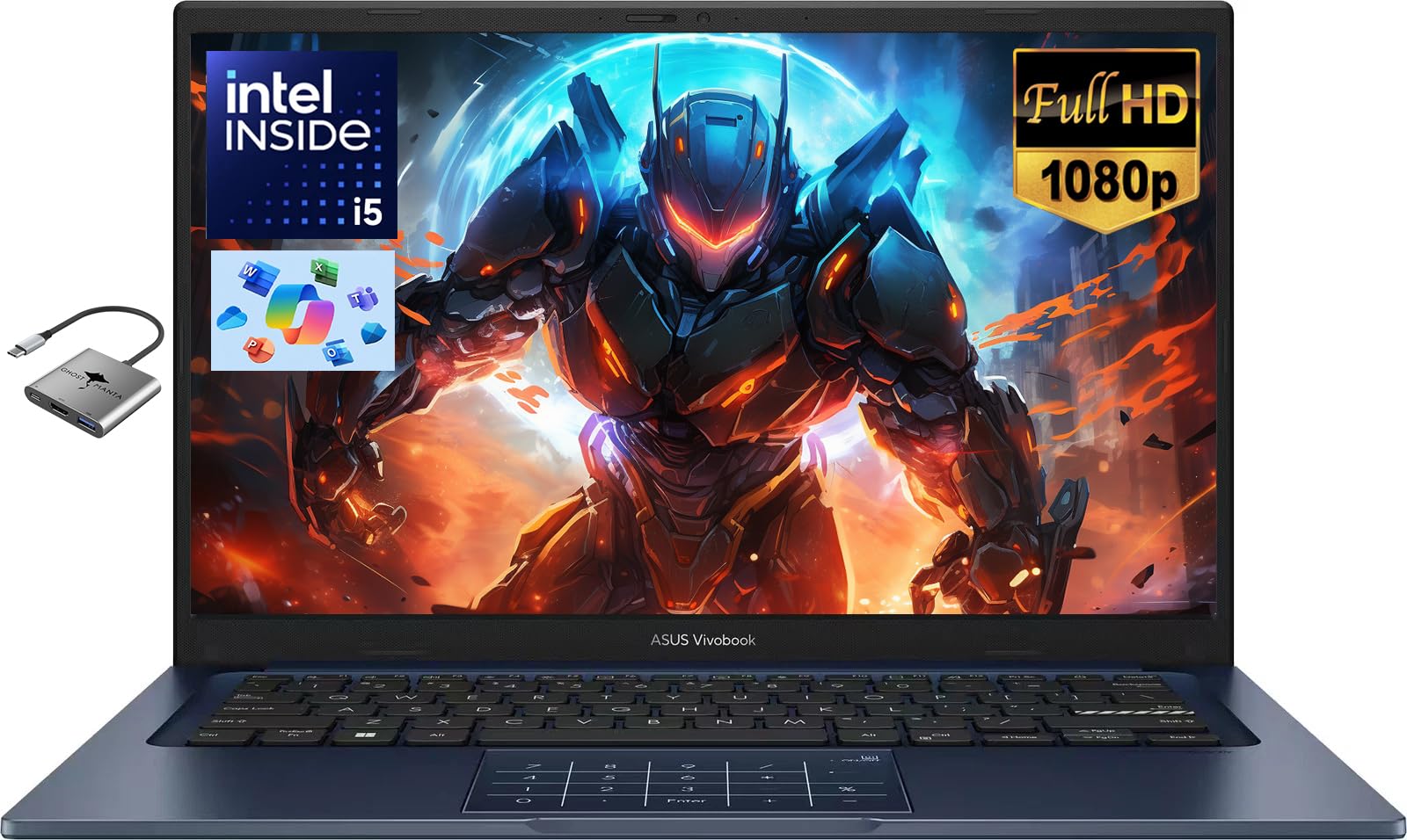 ASUS Vivobook 14" FHD Laptop for Student Business Home School, Intel Core i5 (Beat i7-1250U) - 40GB RAM 1TB SSD, Private Webcam Windows 11 w/Accessory